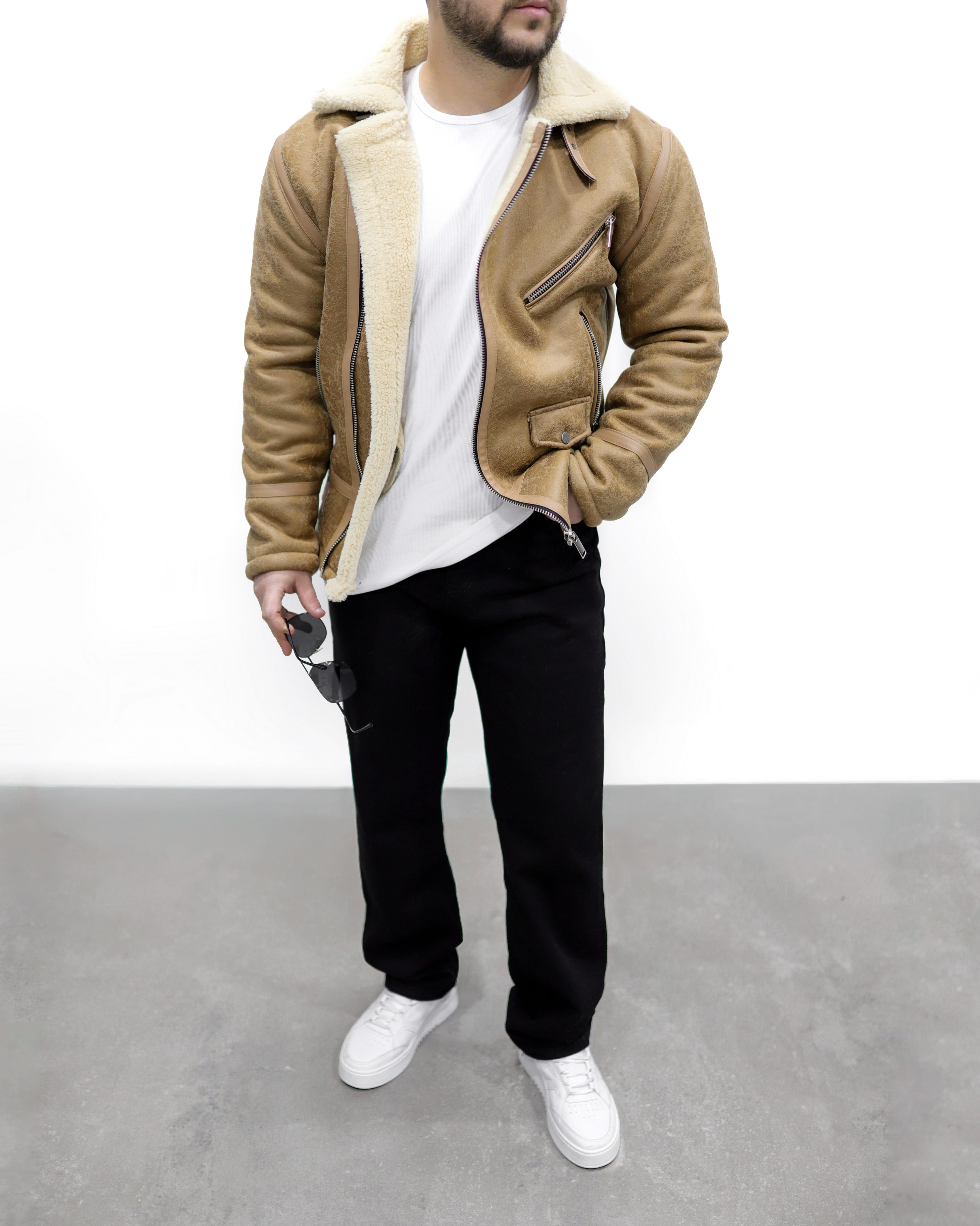 NAPA DERİ KÜRKLÜ MONT - Krem