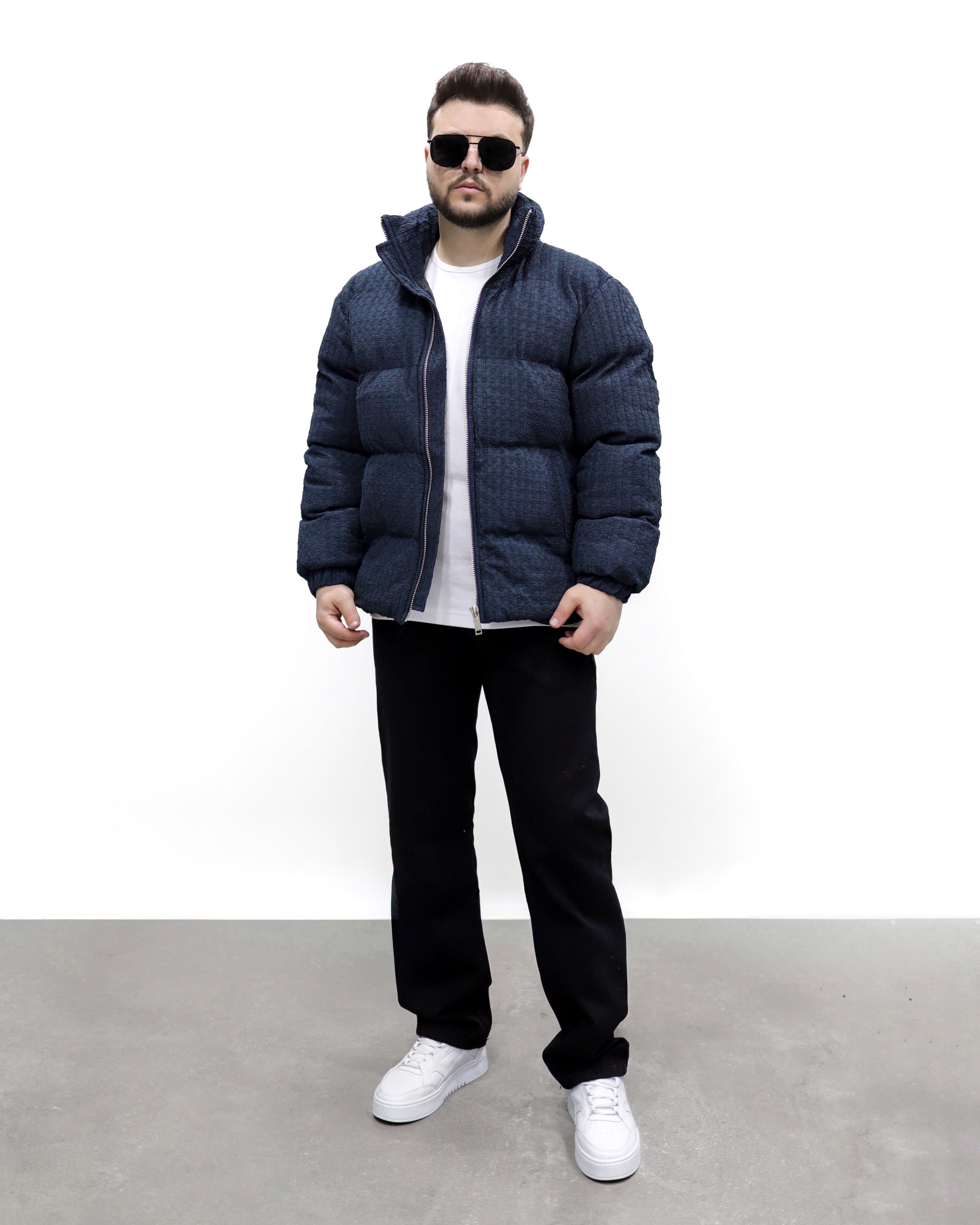 KENDİNDEN DESENLİ ŞİŞME MONT - Petrol Mavisi