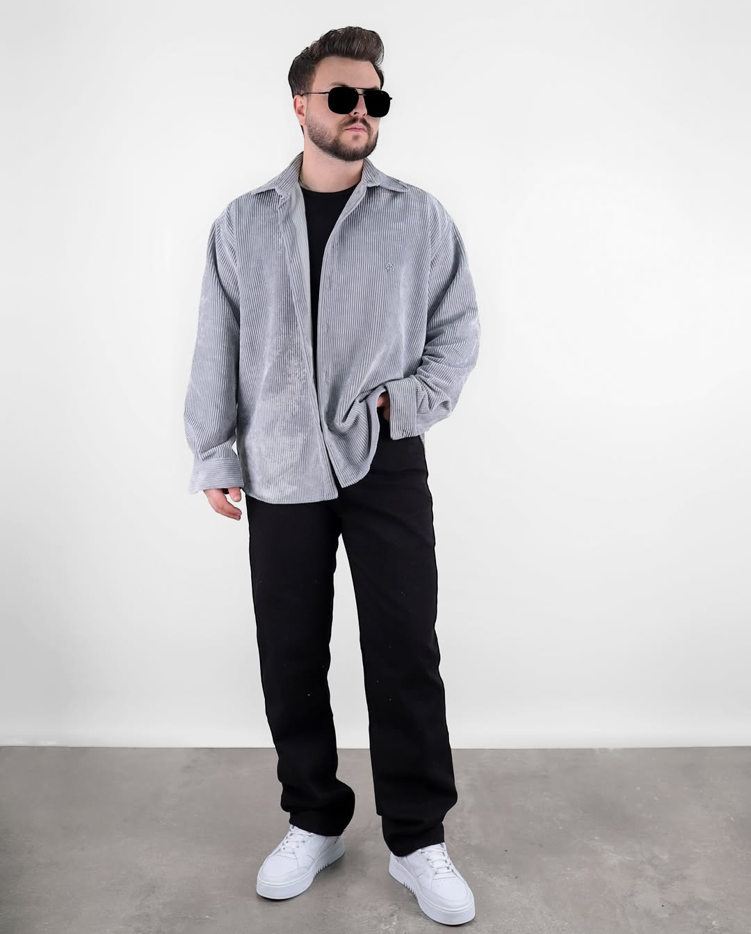 GİESTO KADİFE OVERSİZE GÖMLEK - Gri