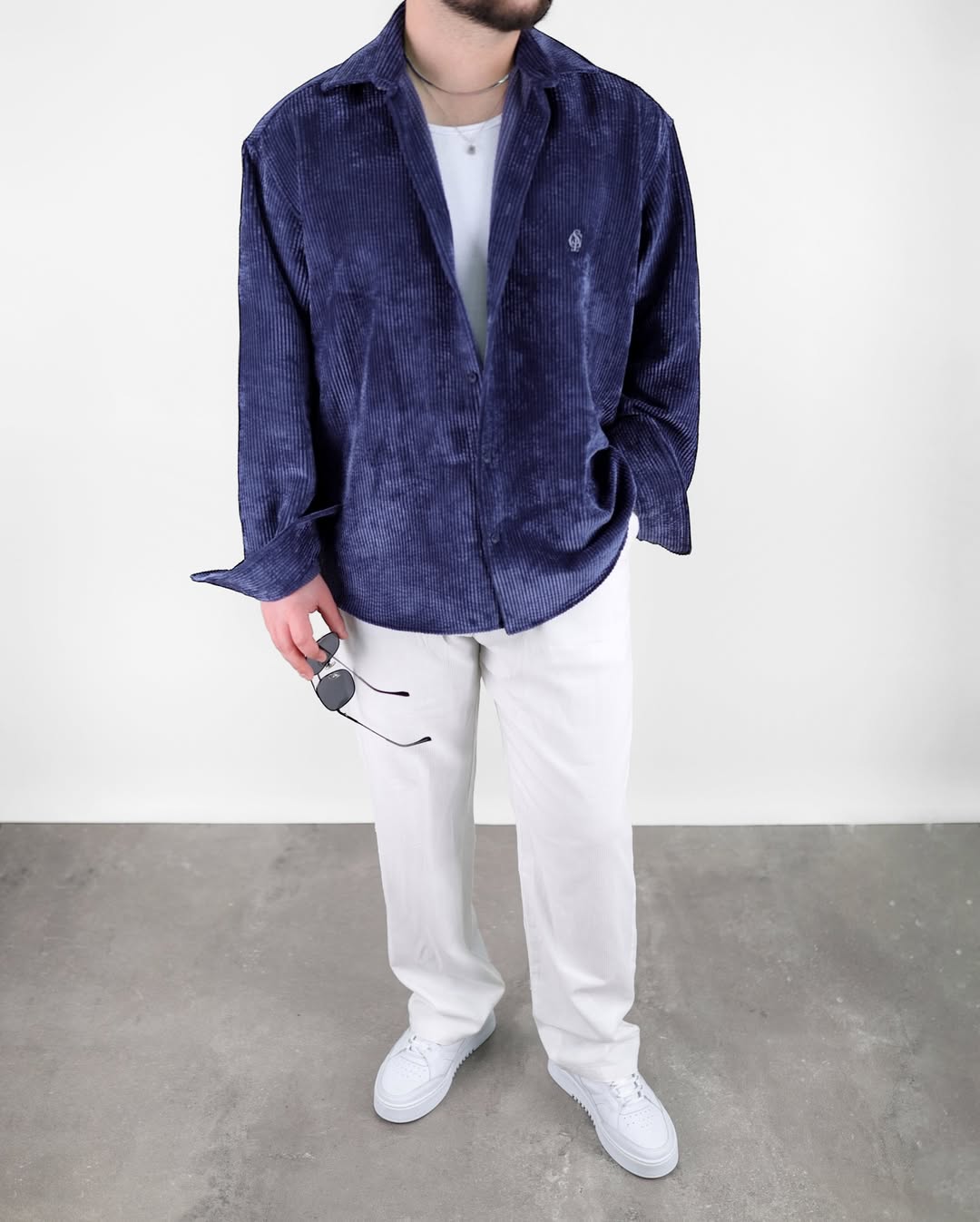 GİESTO KADİFE OVERSİZE GÖMLEK - Lacivert