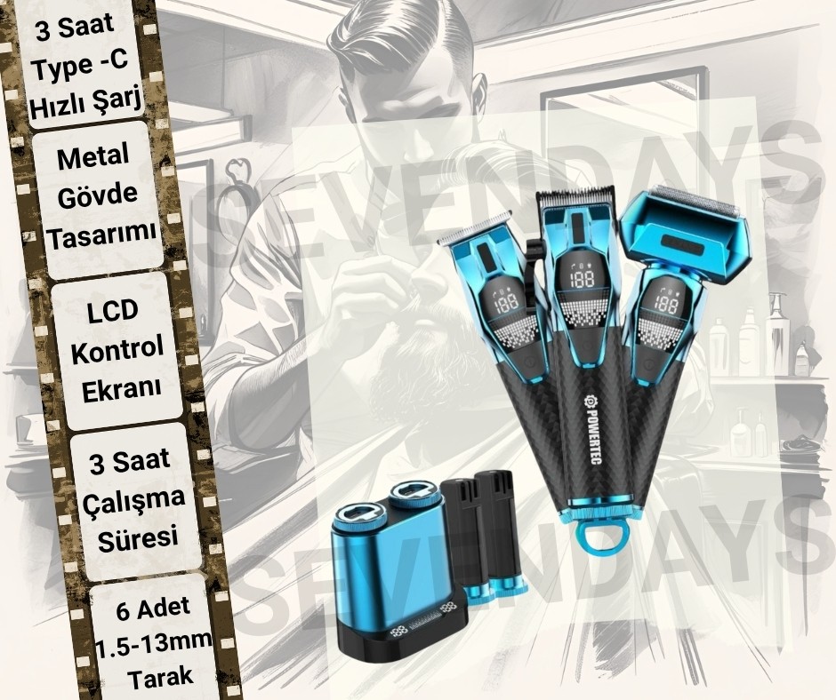 POWERTEC TR5500 3 İN 1 PROFESYONEL TRAŞ MAKİNE KİTİ