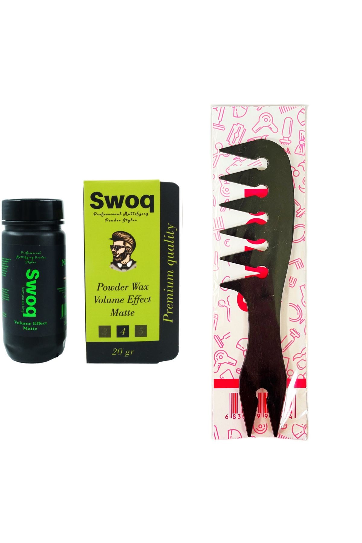 SAÇ ŞEKİLLENDİRİCİ PUDRA WAX NO:1 20GR & SWOQ WAX ŞEKİL TARAĞI T02