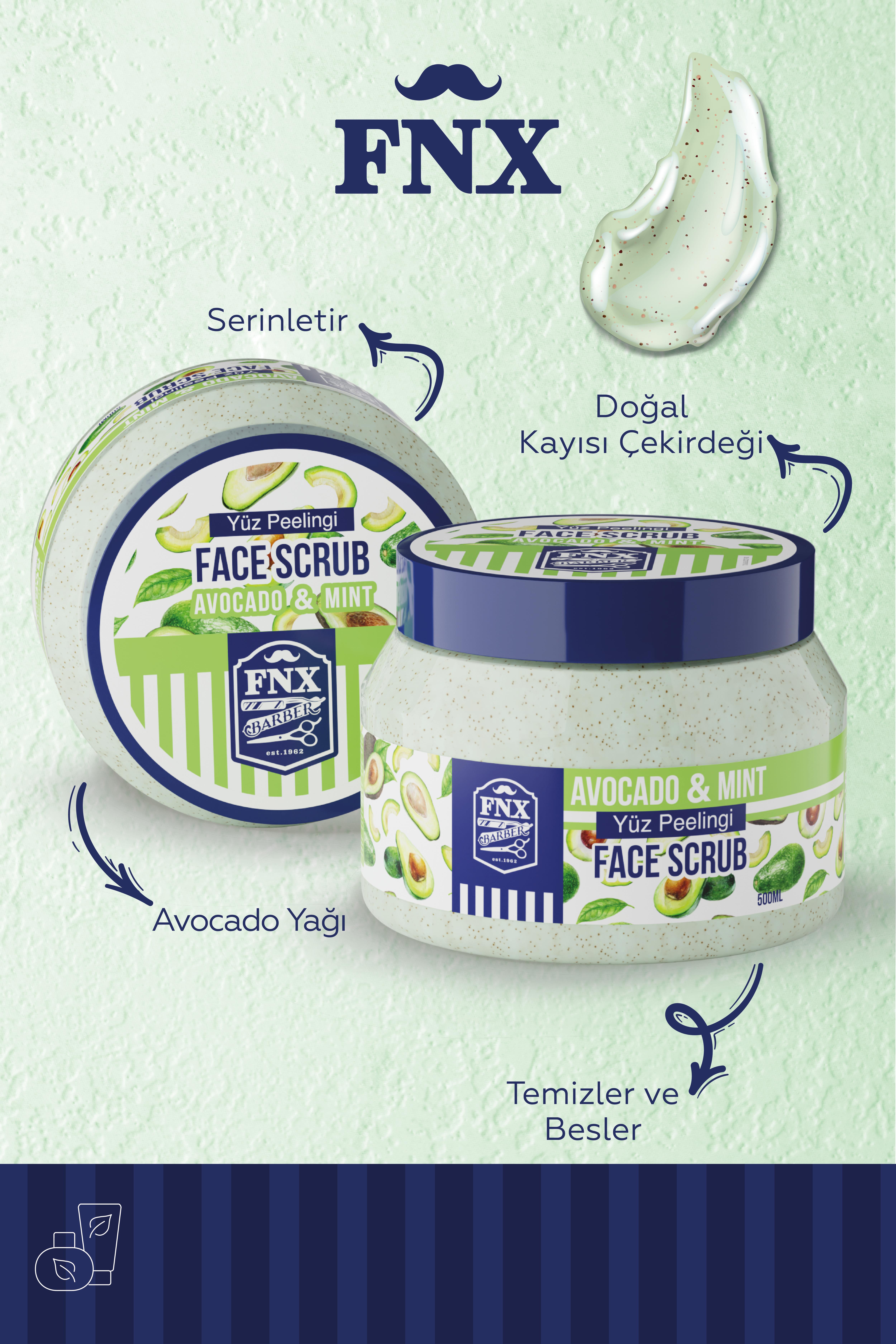 FNX BARBER FACE SCRUB PEELİNG AVAKADO MENTOL 500 ML