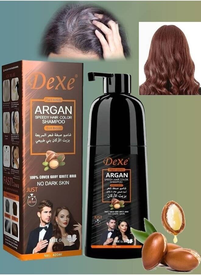 DEXE BOYA ARGAN ÖZLÜ KAHVERENGİ ŞAMPUAN (KAHVERENGİ PİGMENTLİ BOYA ŞAMPUAN)420 ML 