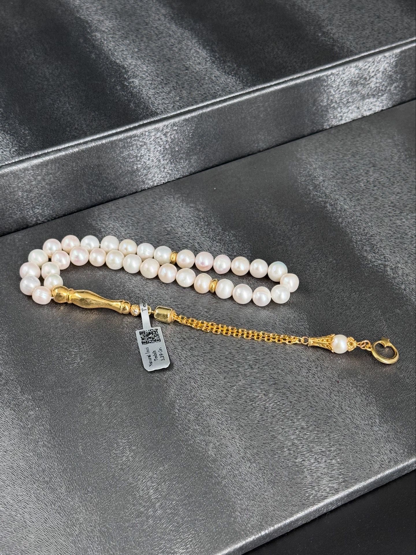 Orjinal İnci Tesbih 22K Altın Kaplama Ayyıldızlı Püskül Tasarımlı