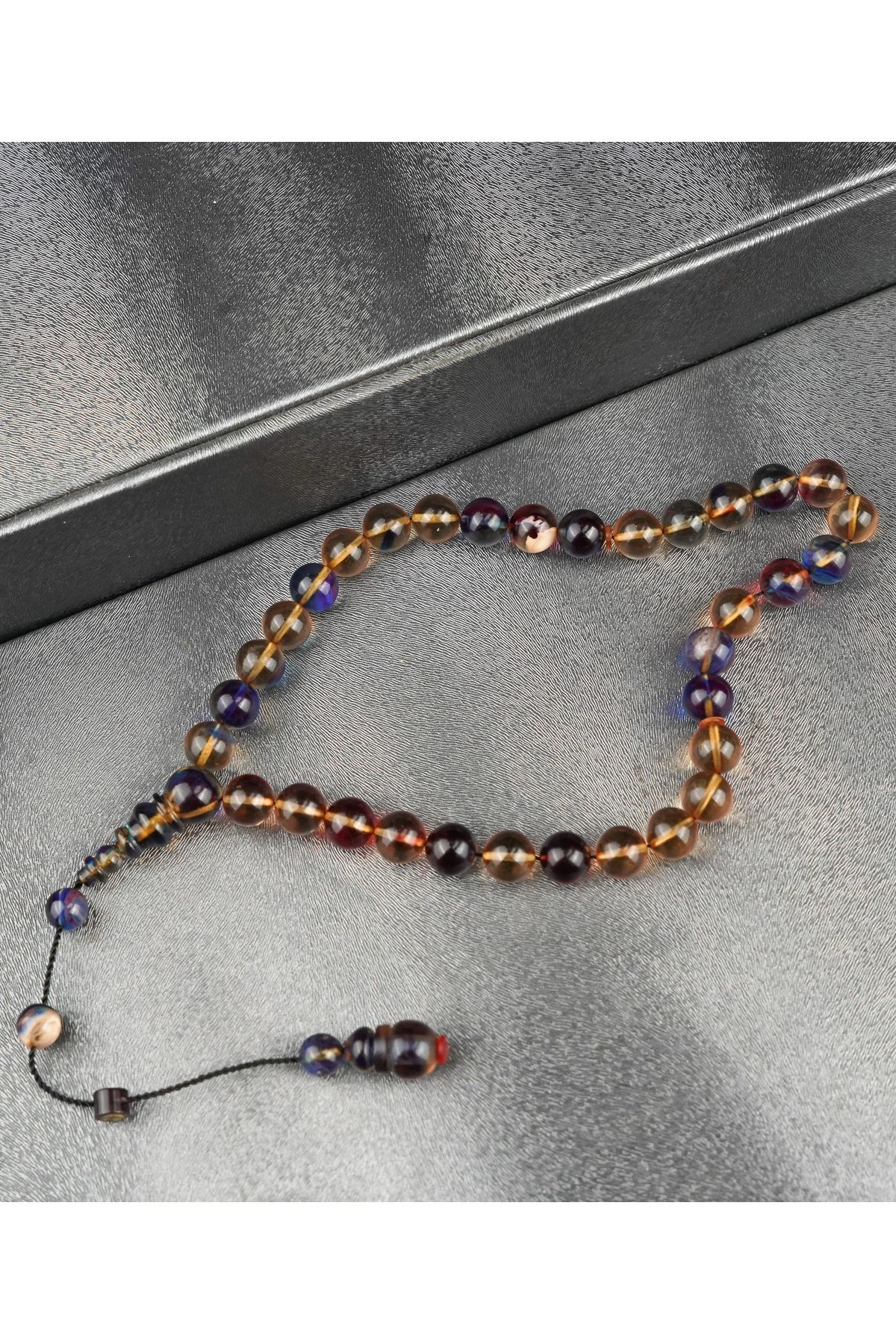 KÜRE HARELİ SIKMA KEHRİBAR TESBİH USTA İMZALI SİSTEMLİ PÜSKÜL İLE