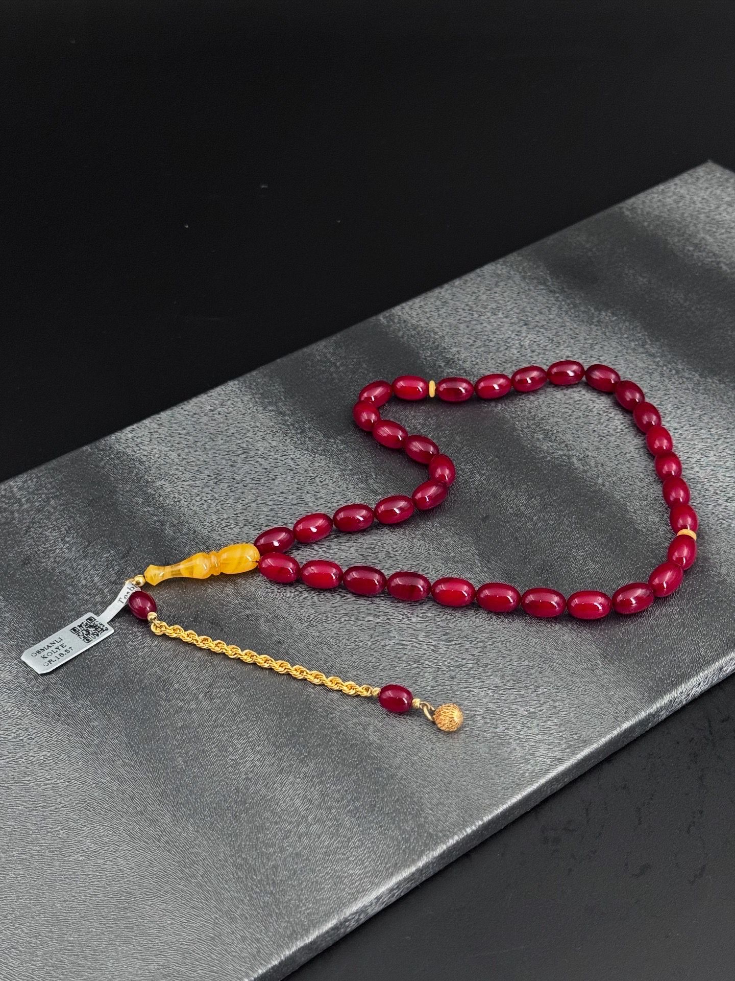 KOLYE OSMANLI SIKMA KEHRİBAR 14K Altın Püskül ALTGR. 1.73 İle Sanat Eseri Tesbih Modelimiz