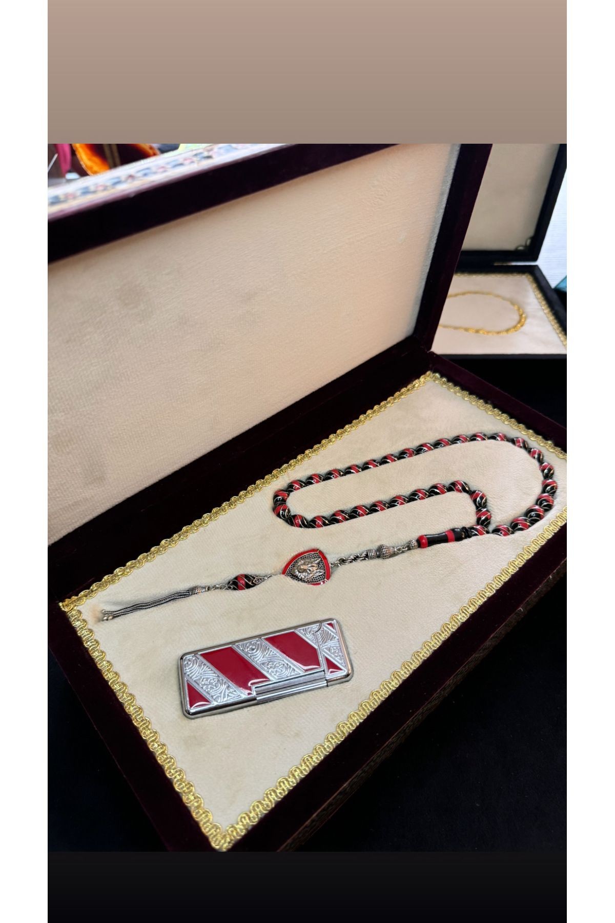 Mercan ve Gümüş  İşlemeli Erzurum Oltu Taşı Tesbih  925 Ayar Gümüş Püskül Tasarımlı