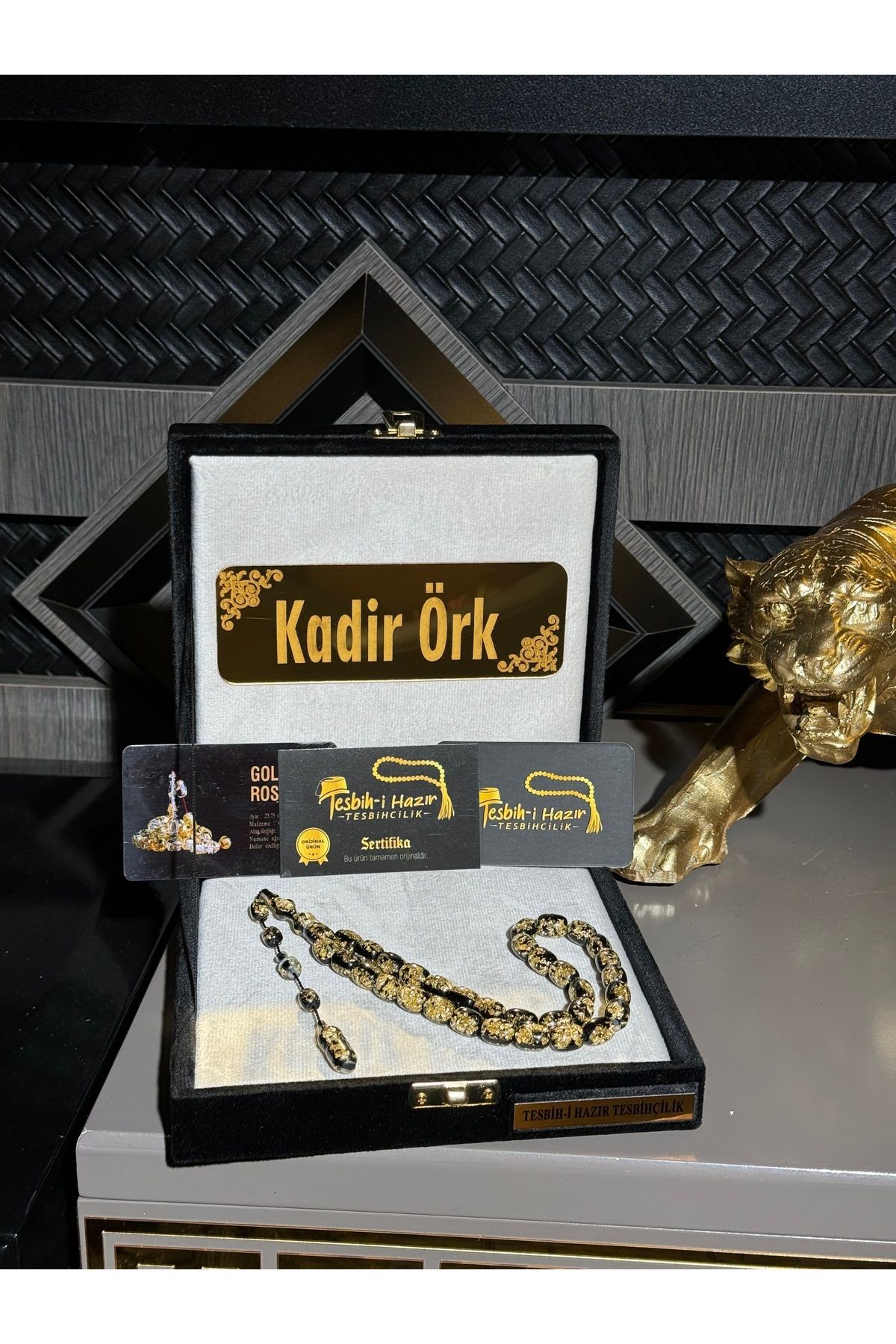Çift Sertifikalı Orijinal 24k Ayar Altın Parçacıklı Tesbih Özel Sistemli Püsküllü Tesbih
