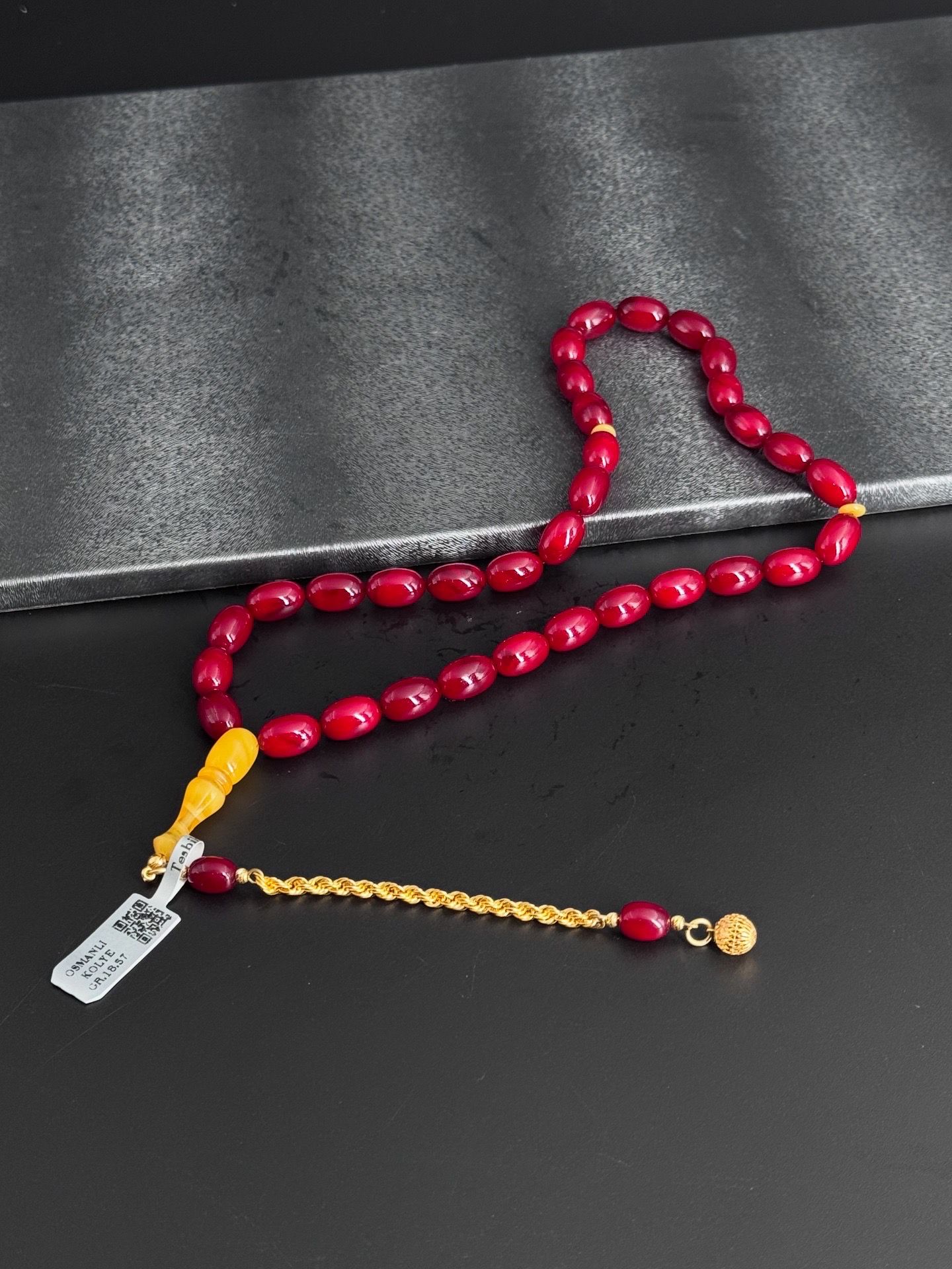 KOLYE OSMANLI SIKMA KEHRİBAR 14K Altın Püskül ALTGR. 1.73 İle Sanat Eseri Tesbih Modelimiz