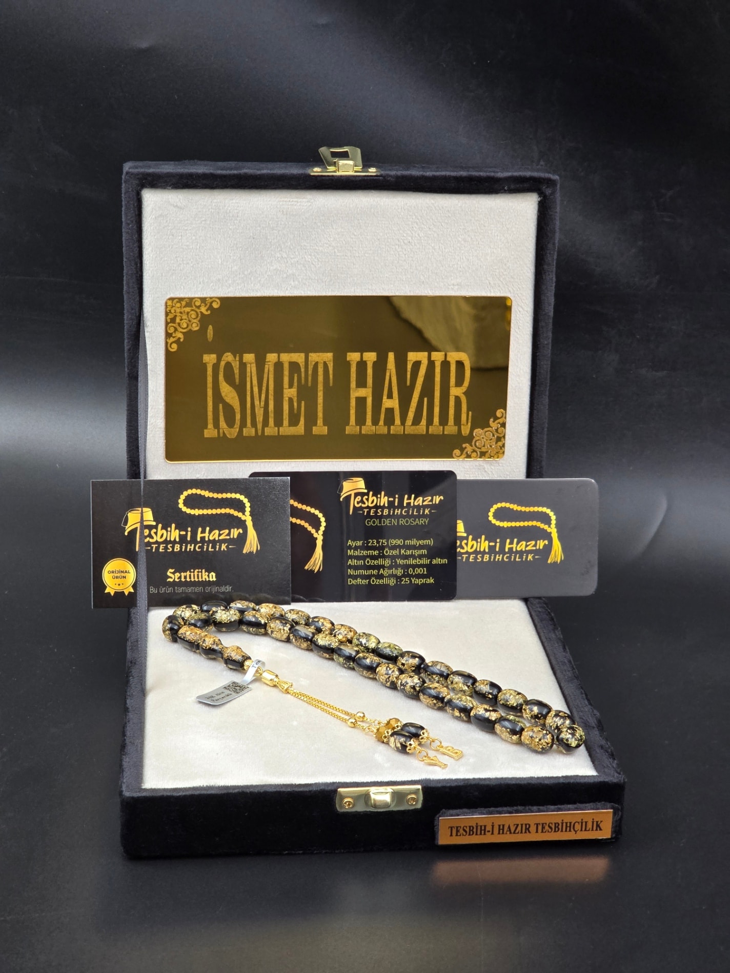 ÇİFT SERTİFİKALI KİŞİYE ÖZEL 14 AYAR ALTIN KAPLAMA HARFLİ ALTIN PARÇACIKLI ÖZEL ÜRETİM