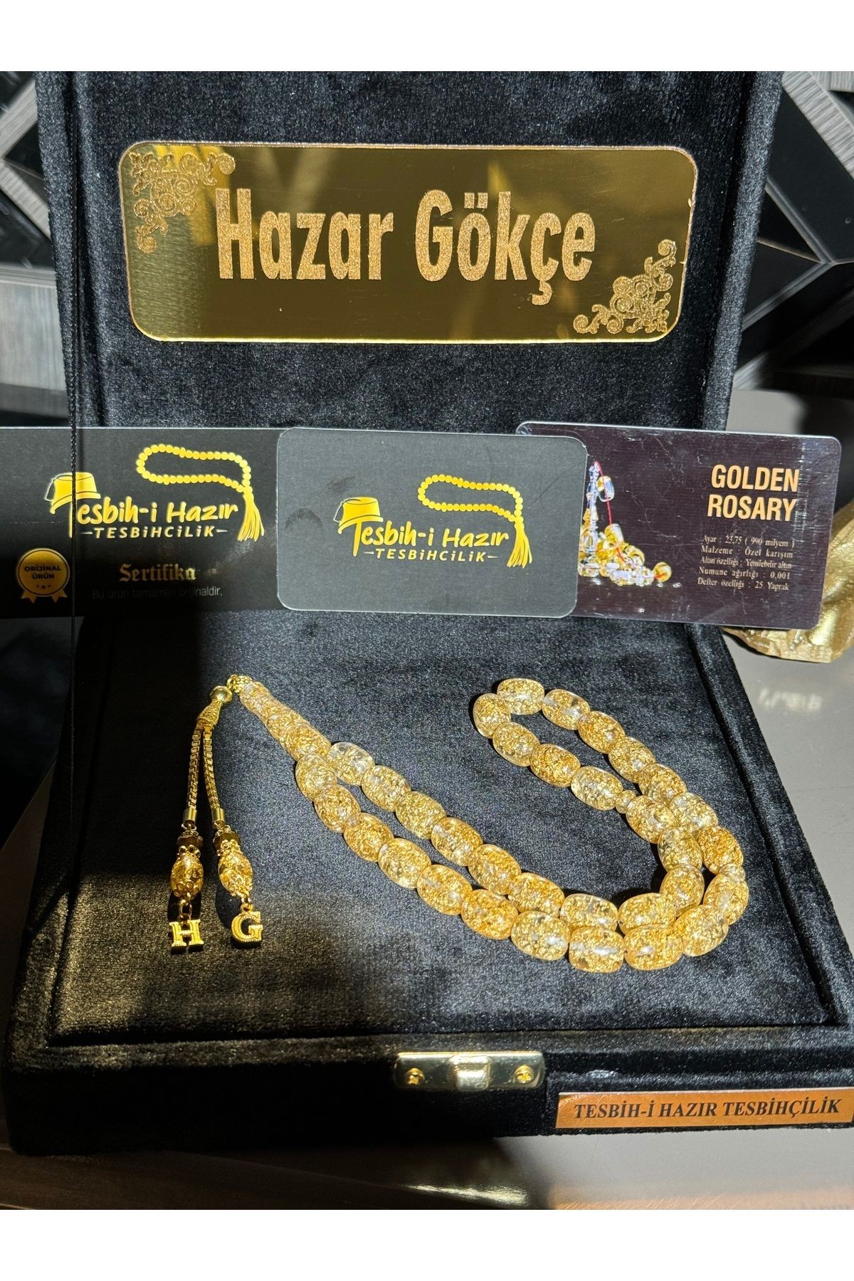 Kişiye Özel Harf Tasarımlı Çift Sertifikalı Orijinal 24 Ayar Altın Parçacıklı 14 Ayar Kaplama Özel