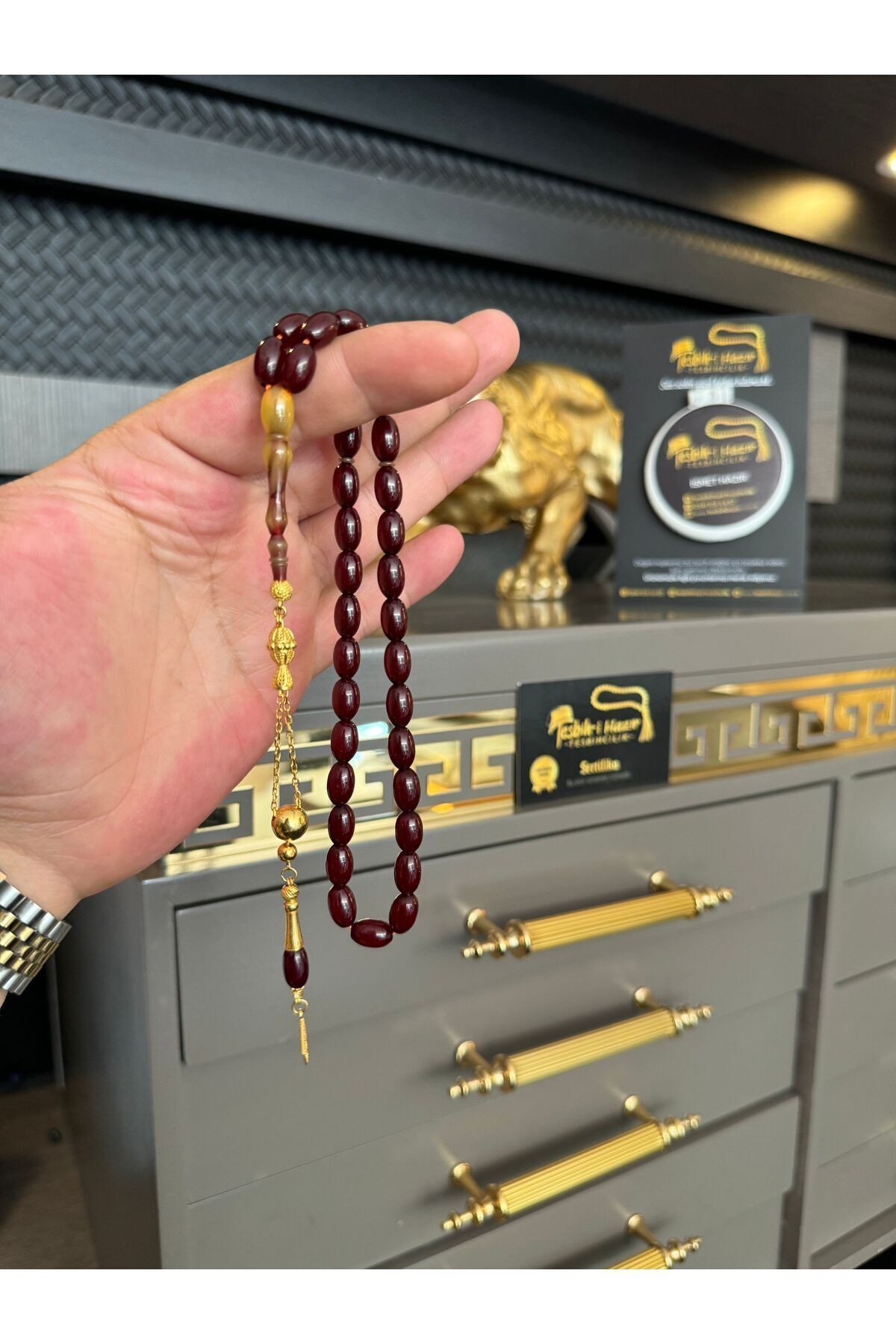 Eski Osmanlı Tek Parça 13Gr 4.60 Gr Altın Püskül Tesbih Antique Faturan Amber Beads