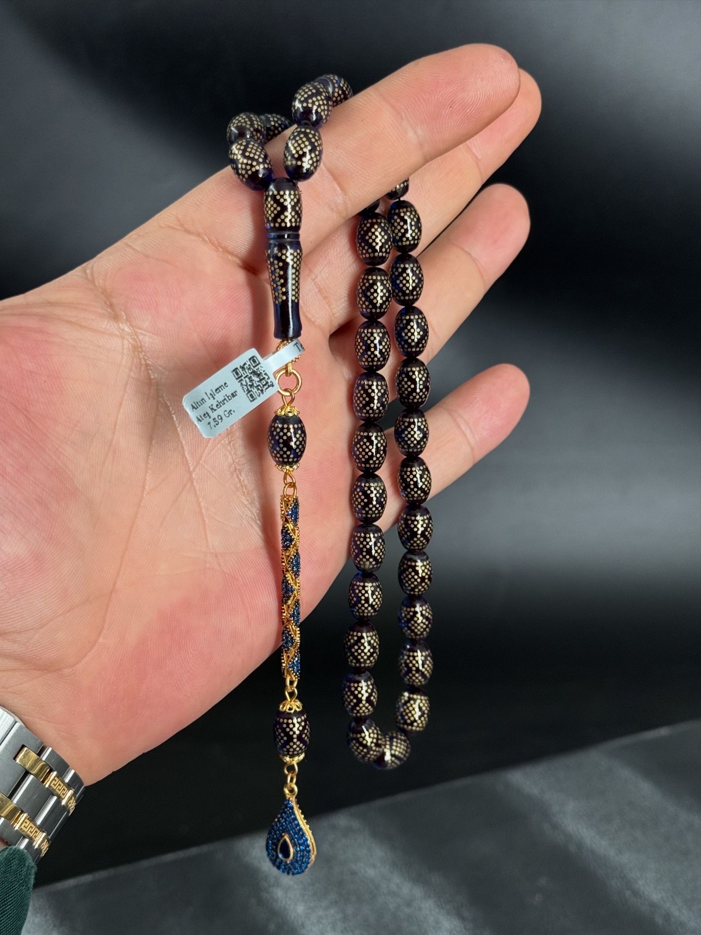 Altın İşleme Ateş Kehribar Tesbih Daimond Pırlanta Özel Tasarım Püsküllü