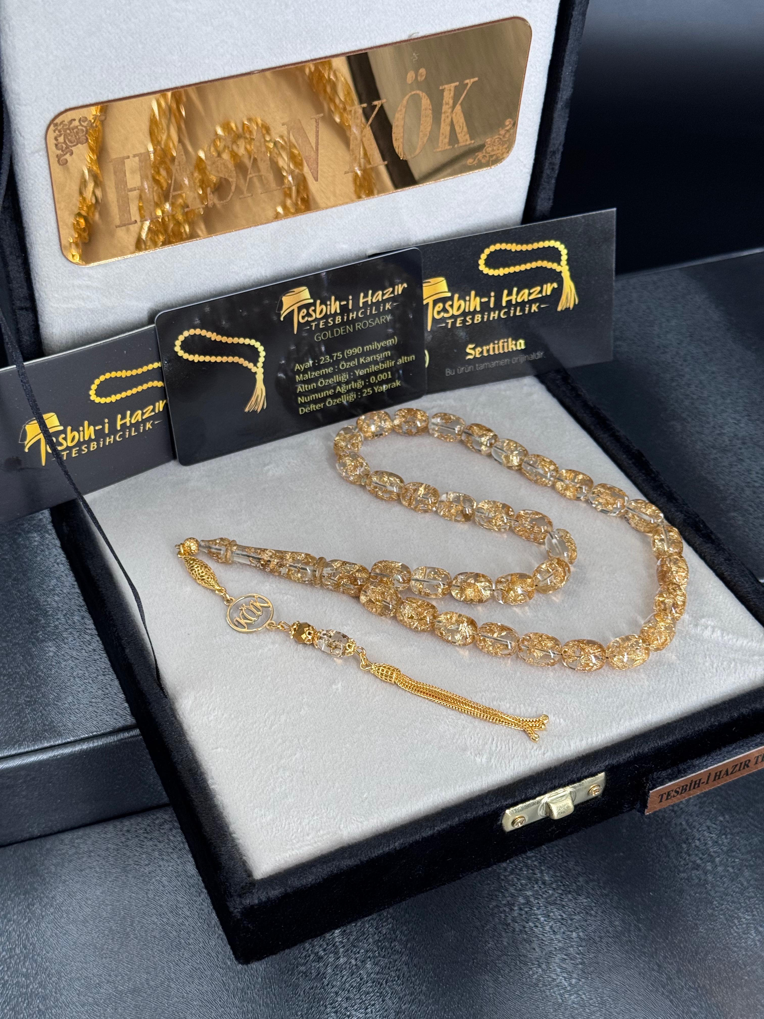 24K Altın Parçacıklı 14K Altın Kaplama Püskül ile 