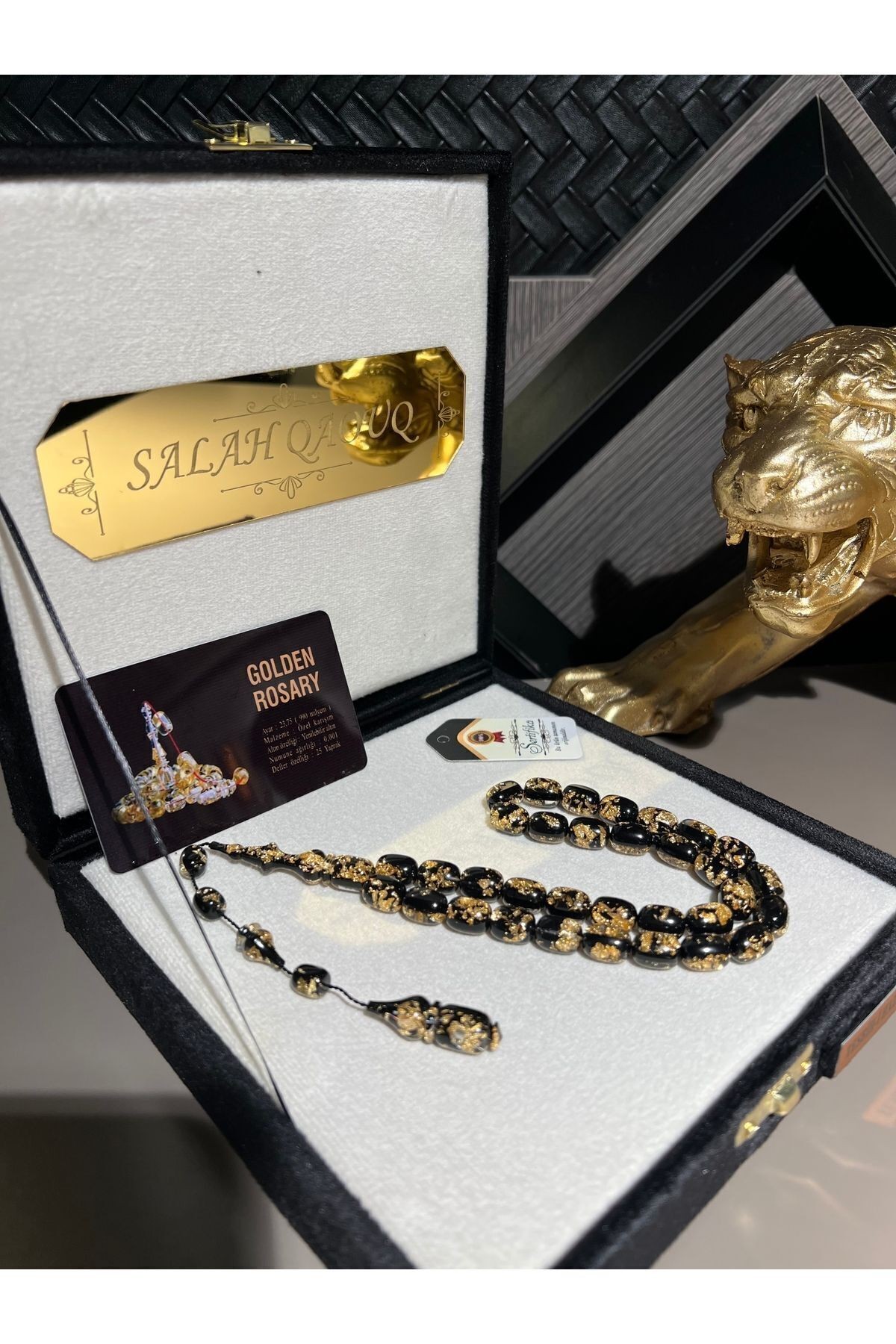 Çift Sertifikalı Orijinal 24k Ayar Altın Parçacıklı Tesbih Özel Sistemli Püsküllü Tesbih