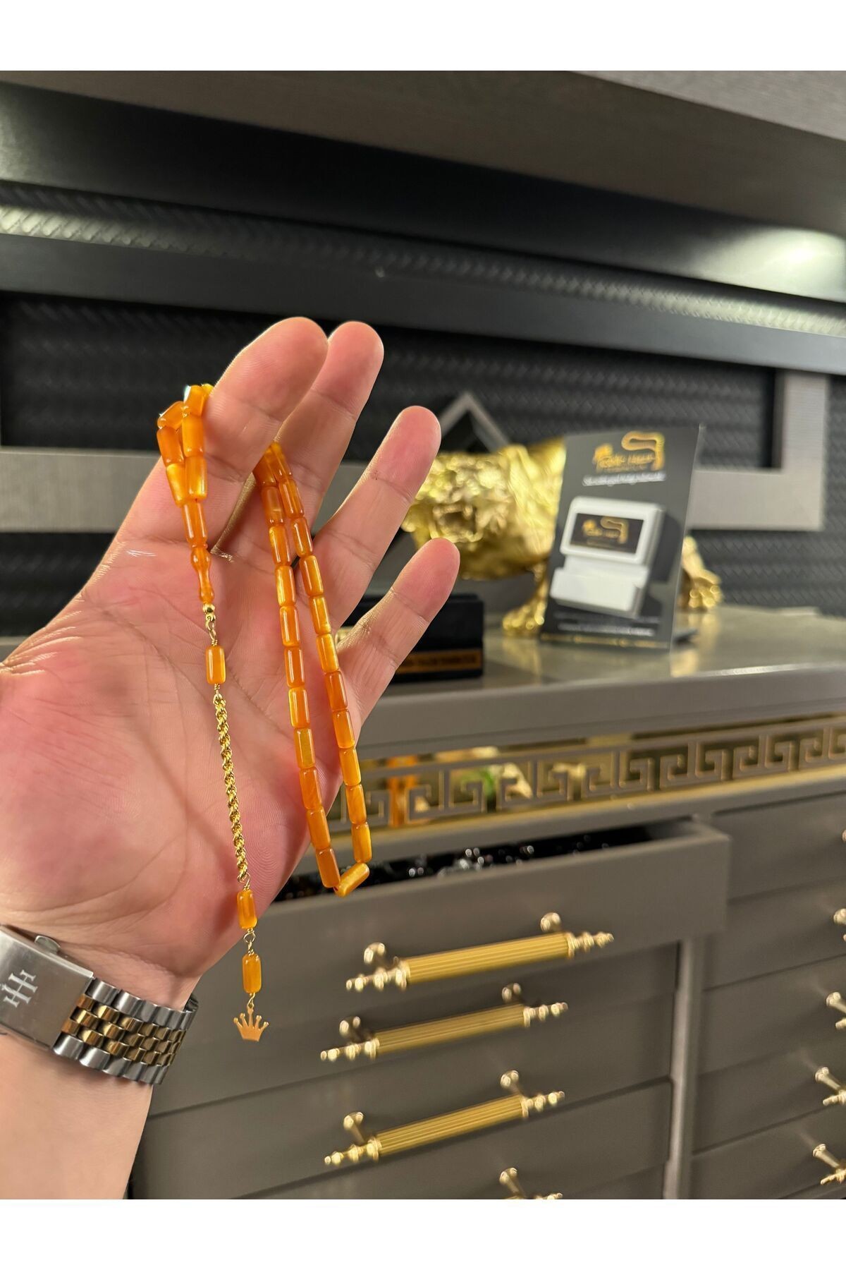 TEK ÜRETİM ESKİ SİMLİ KATALİN TESBİH ROLEX SİMGELİ KOMPLE 14 AYAR ALTIN PÜSKÜL