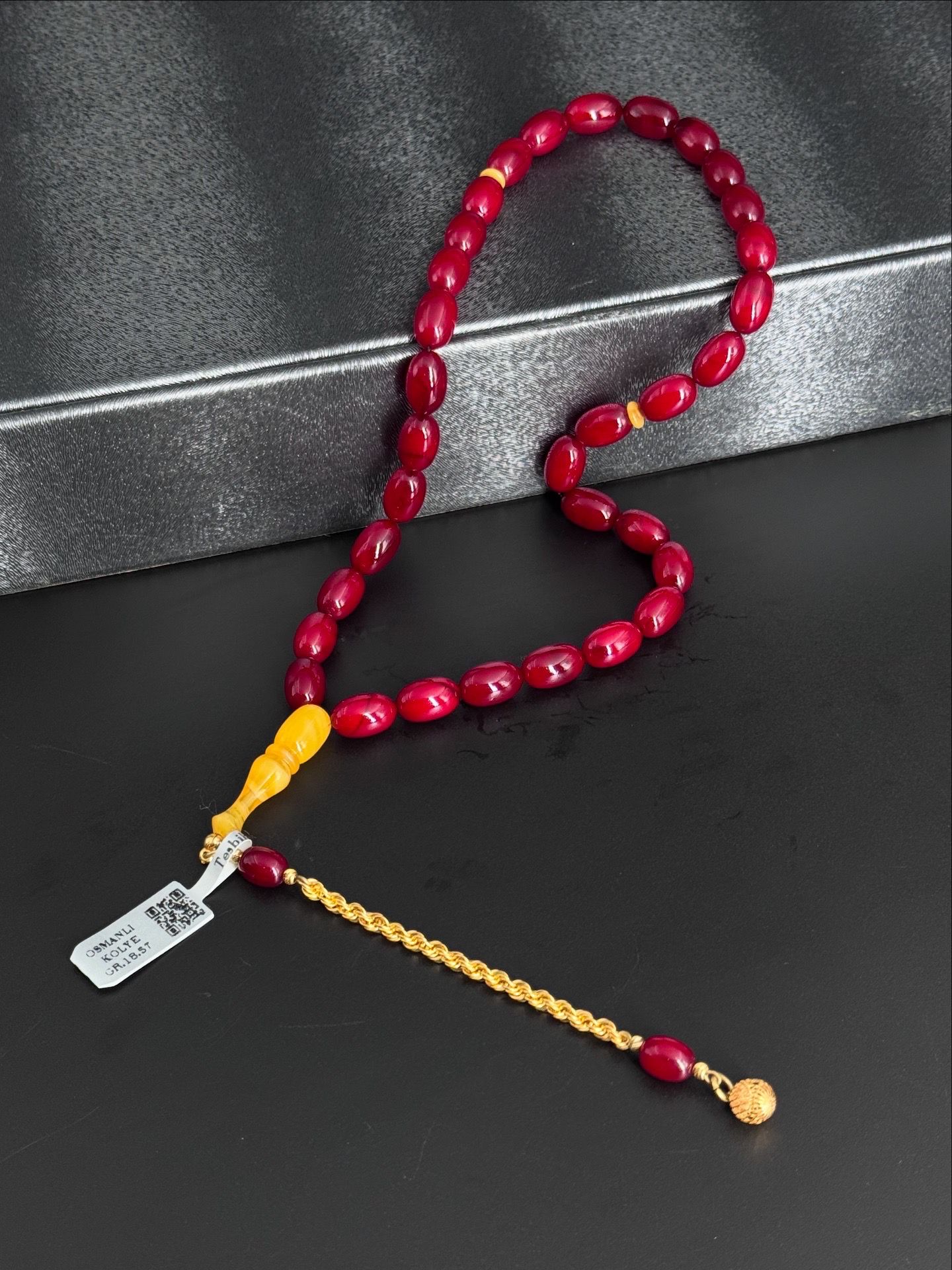 KOLYE OSMANLI SIKMA KEHRİBAR 14K Altın Püskül ALTGR. 1.73 İle Sanat Eseri Tesbih Modelimiz