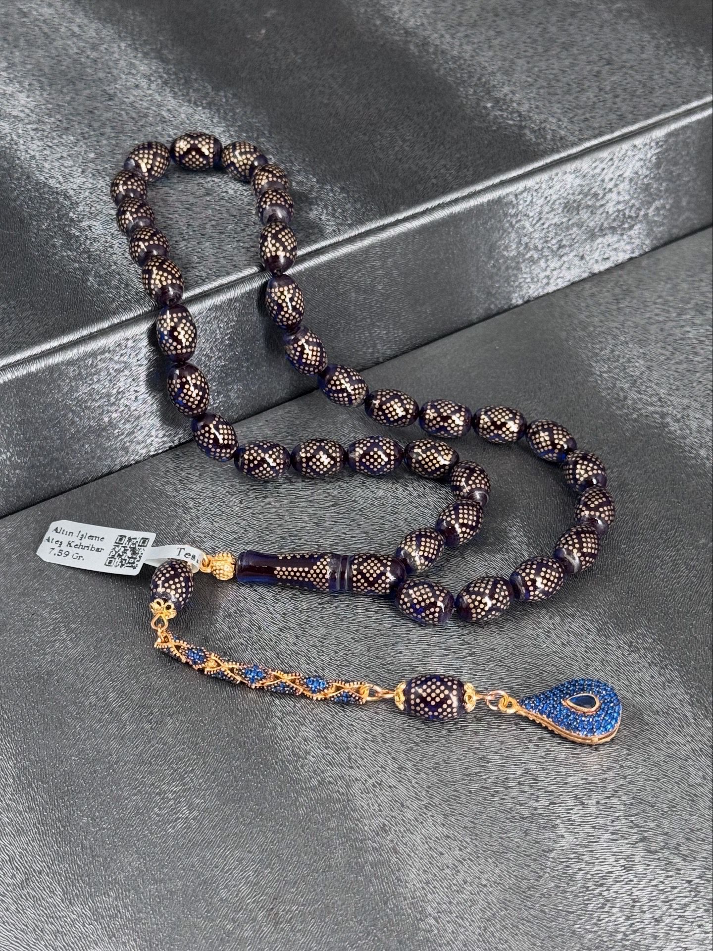 Altın İşleme Ateş Kehribar Tesbih Daimond Pırlanta Özel Tasarım Püsküllü