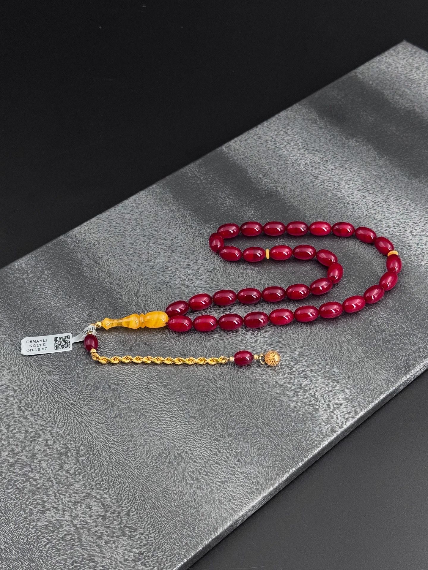 KOLYE OSMANLI SIKMA KEHRİBAR 14K Altın Püskül ALTGR. 1.73 İle Sanat Eseri Tesbih Modelimiz