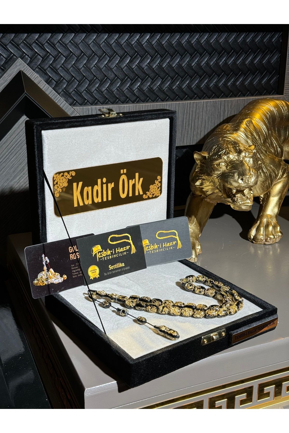 Çift Sertifikalı Orijinal 24k Ayar Altın Parçacıklı Tesbih Özel Sistemli Püsküllü Tesbih