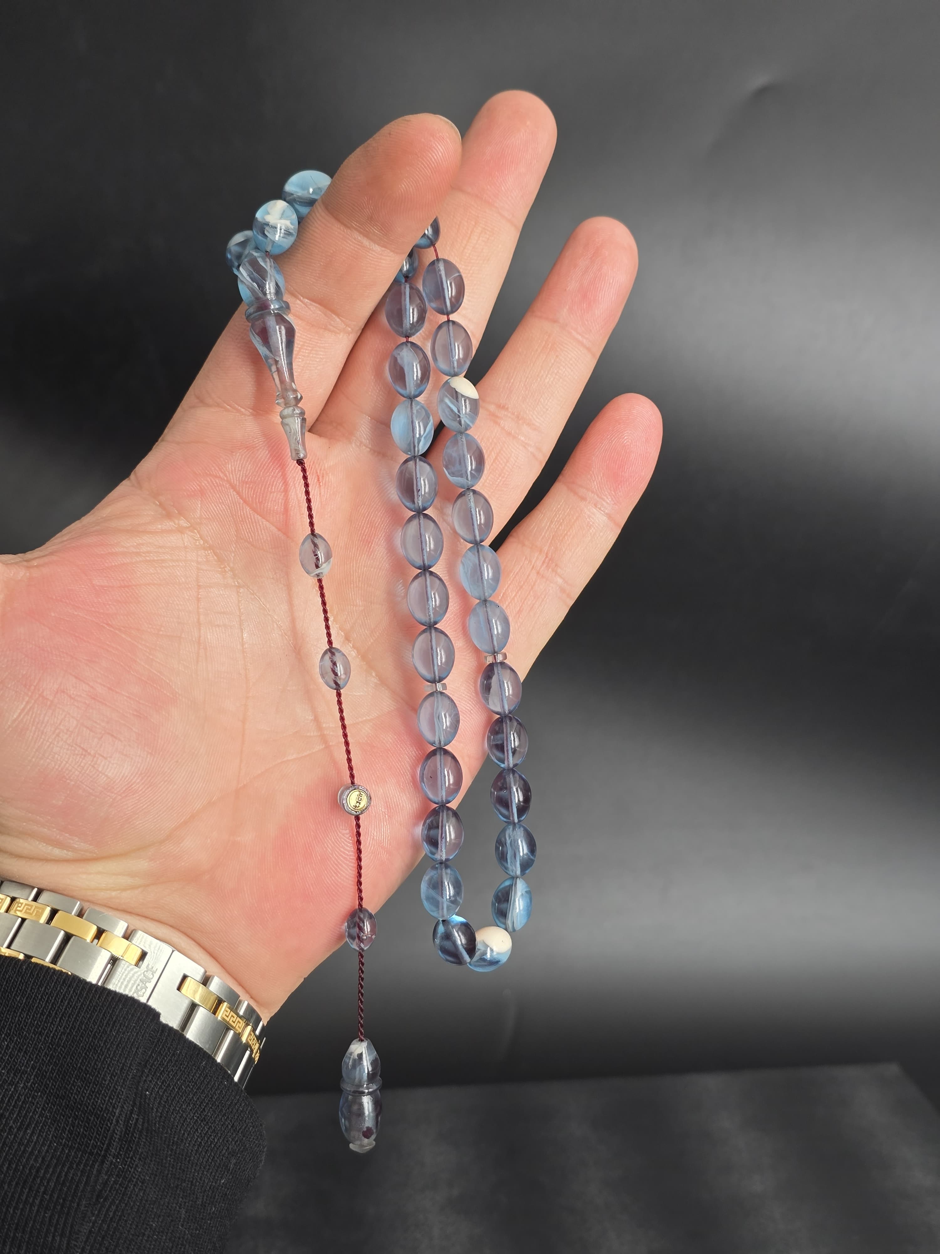 Usta İmzalı Hareli Sıkma Kehribar Tesbih Sistemli Püsküllü