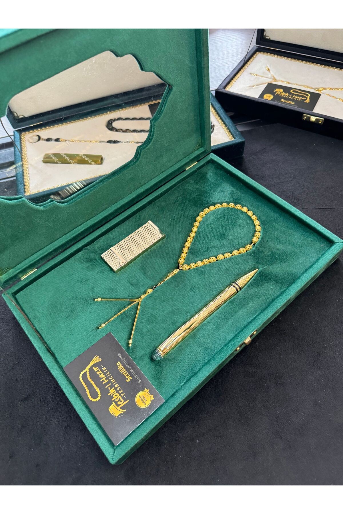 21 Gr. 999 AYAR GÜMÜŞ ÜSTÜNE 22 Ayar Altın Kaplama Özel Vip Set Tesbih