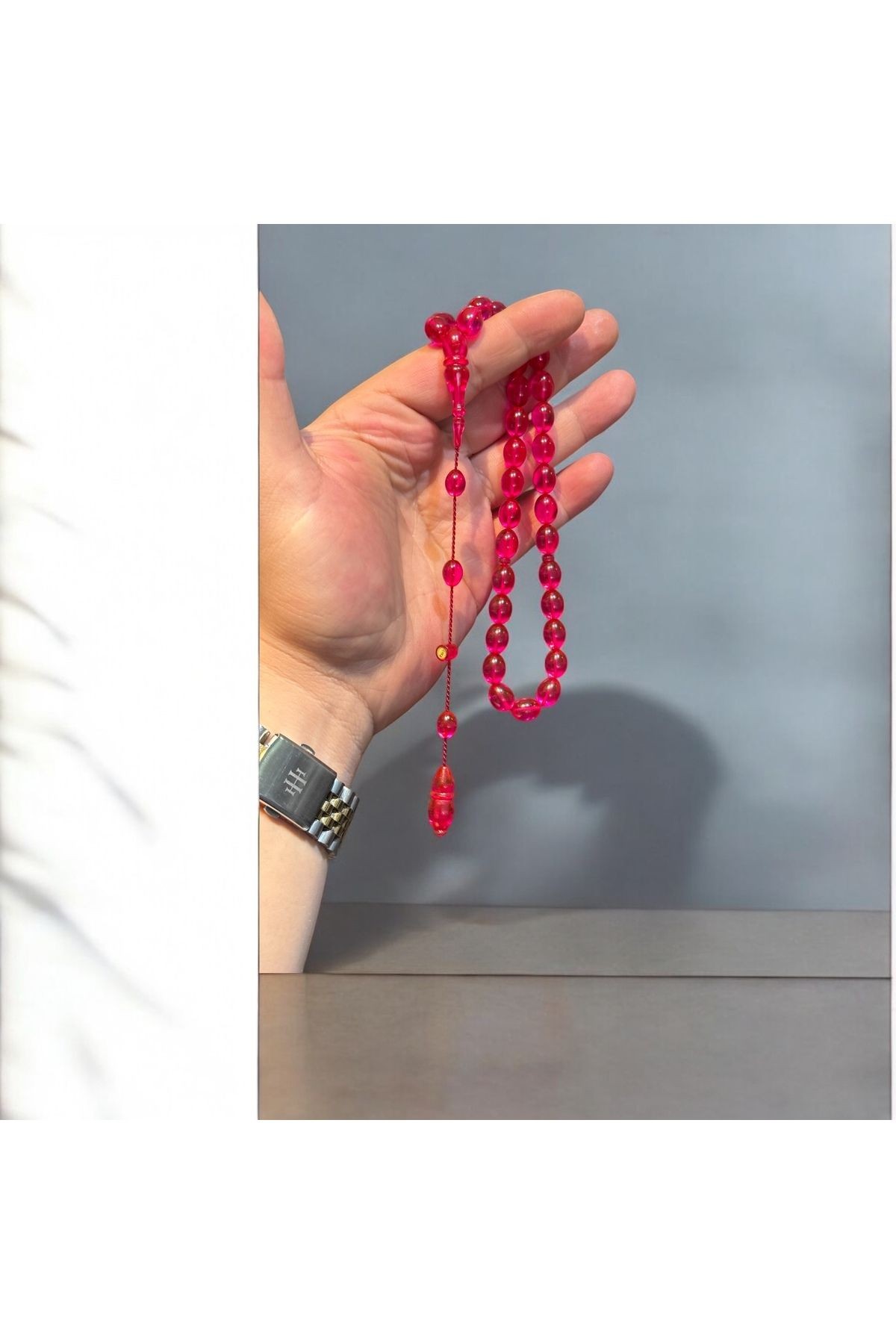 Usta İmzalı Nadir Bulunan Pembe Renk Ateş Kehribar Tesbih