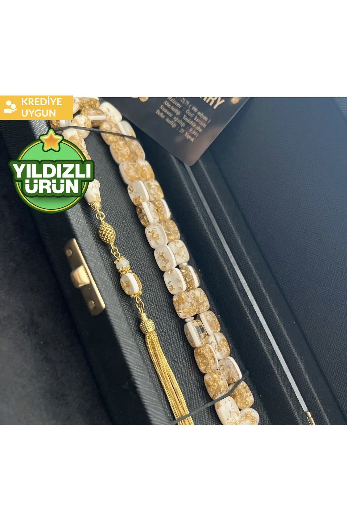 Çift Sertifikalı Özel Renk Altın Parçacıklı Özel Üretim 14 Ayar Altın Kaplama Püsküllü Tesbih