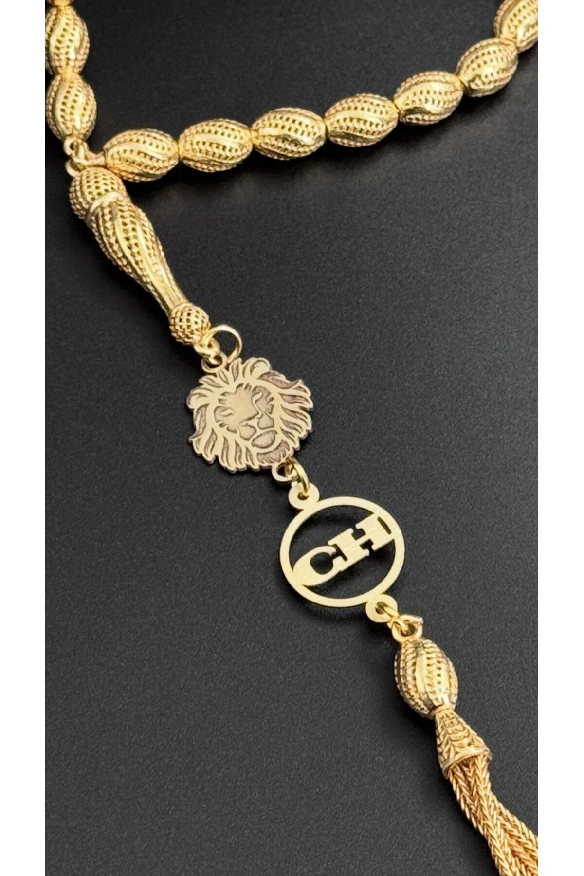 ASLAN FİĞÜRLÜ Kişiye Özel İsimli Tesbih 22 Gr. 22 Ayar Altın Kaplama Tesbih