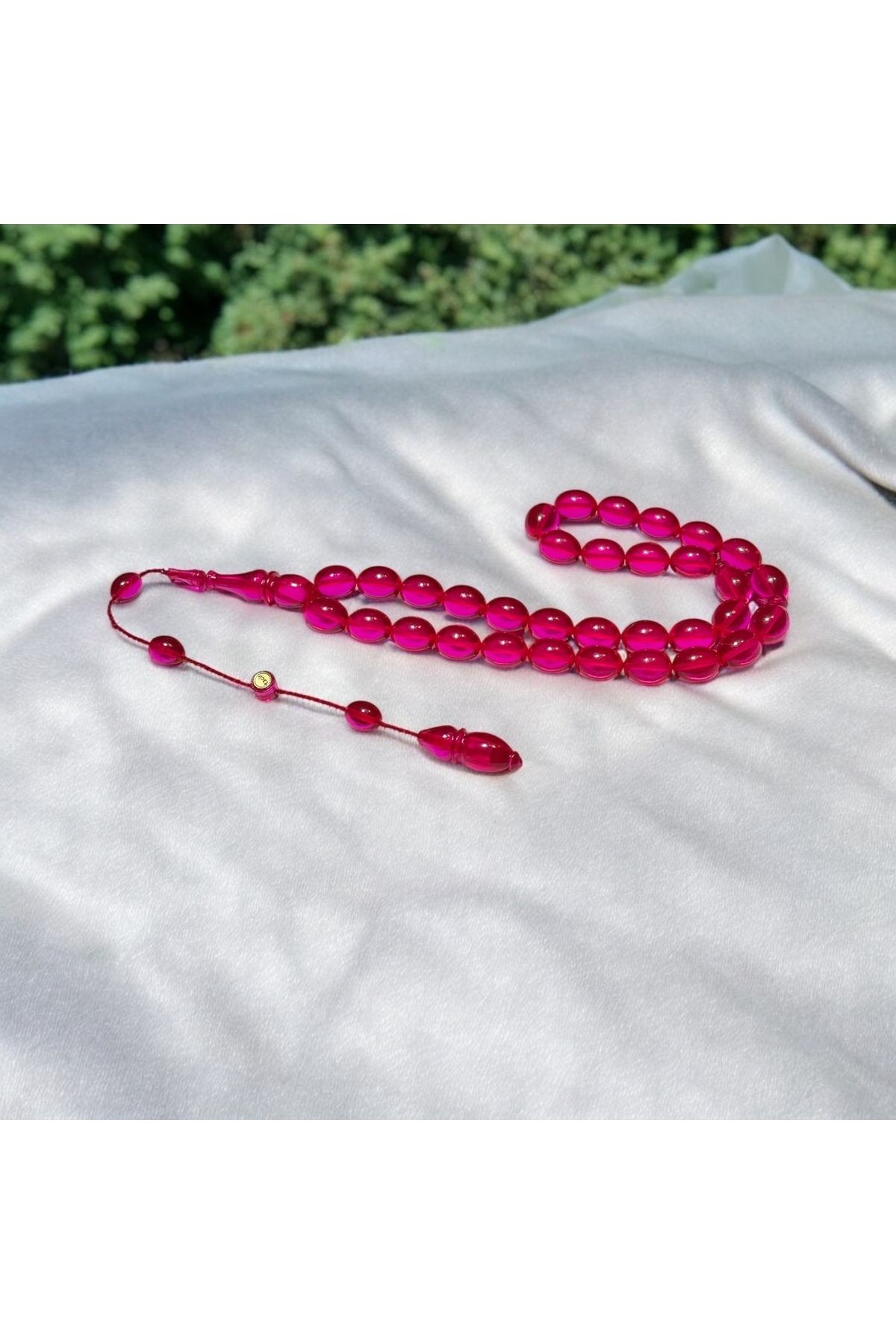 Usta İmzalı Nadir Bulunan Pembe Renk Ateş Kehribar Tesbih