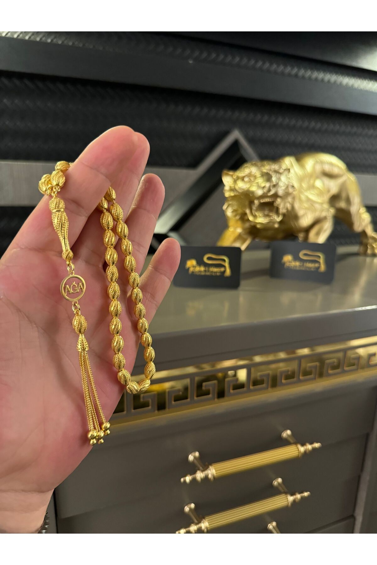 AĞALARA ÖZEL AĞA TESBİHİ 18 gr. 14 AYAR ALTIN KAPLAMA TESBİH