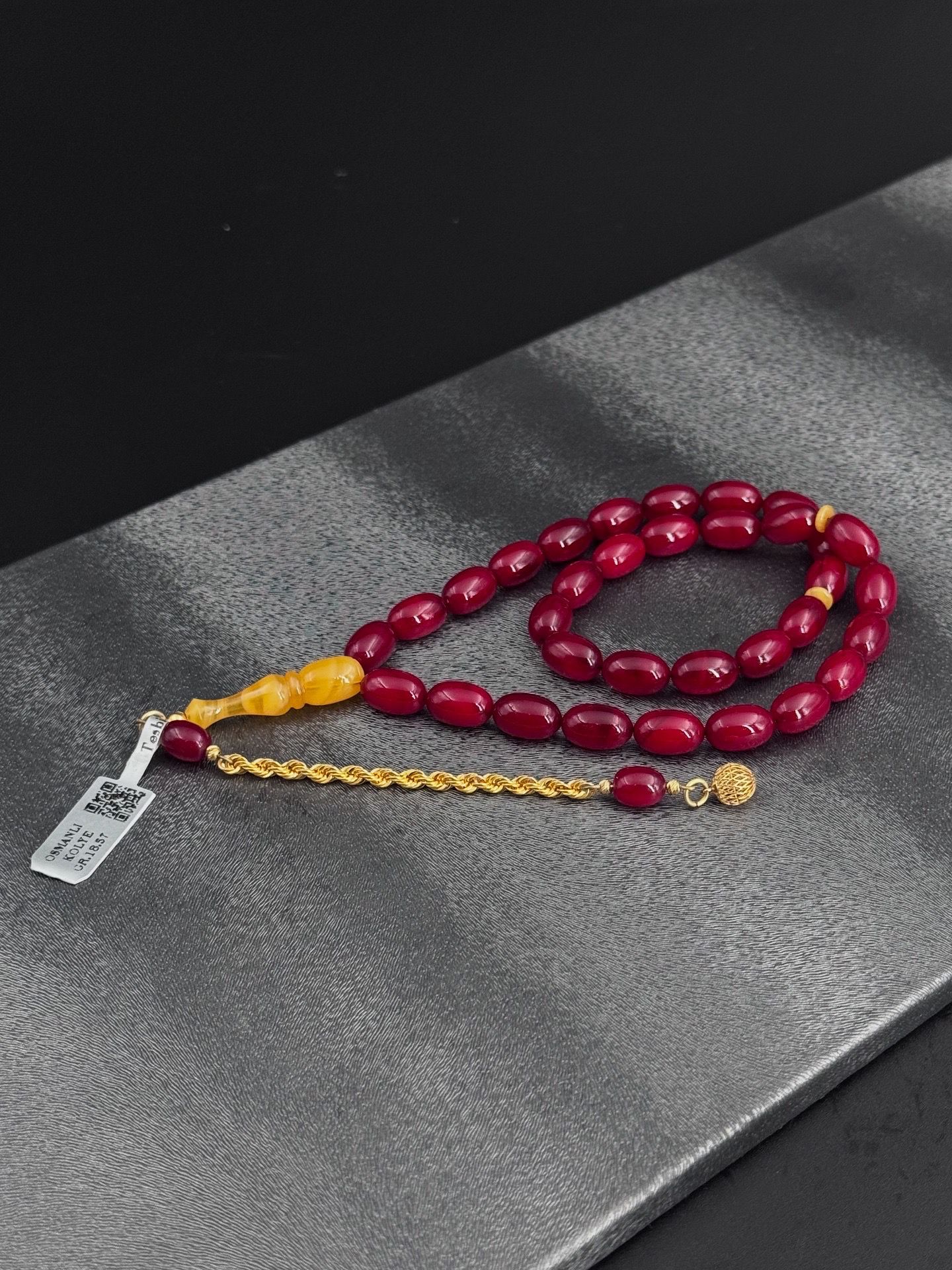 KOLYE OSMANLI SIKMA KEHRİBAR 14K Altın Püskül ALTGR. 1.73 İle Sanat Eseri Tesbih Modelimiz