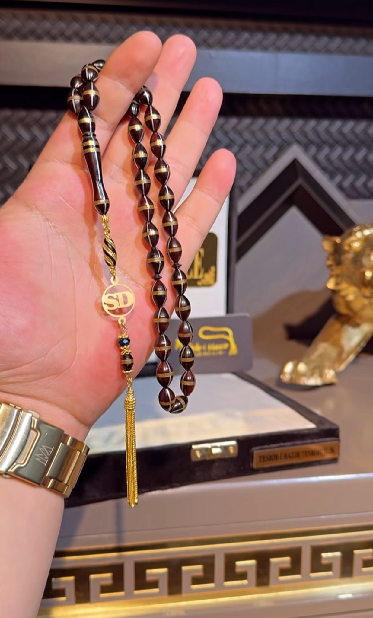 PİRİNÇ SARMALI KUKA TESBİH 22K ALTIN KAPLAMA PÜSKÜL İLE