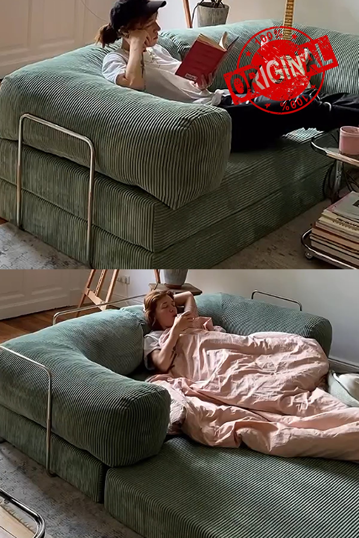 YENY SOFA FİTİLLİ KADİFE, MODERN, PRATİK, YER YATAĞI, DAYANIKLI, BONDEX SÜNGER, 100x200cm, ÖZEL ÖLÇÜ İMKANI - Su Yeşili