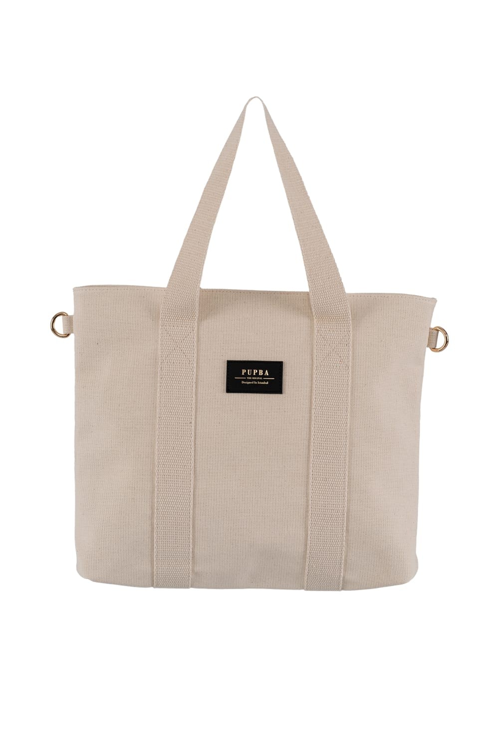 Yaga Large Tote Bag - Krem (Siyah-Altın Etiket)