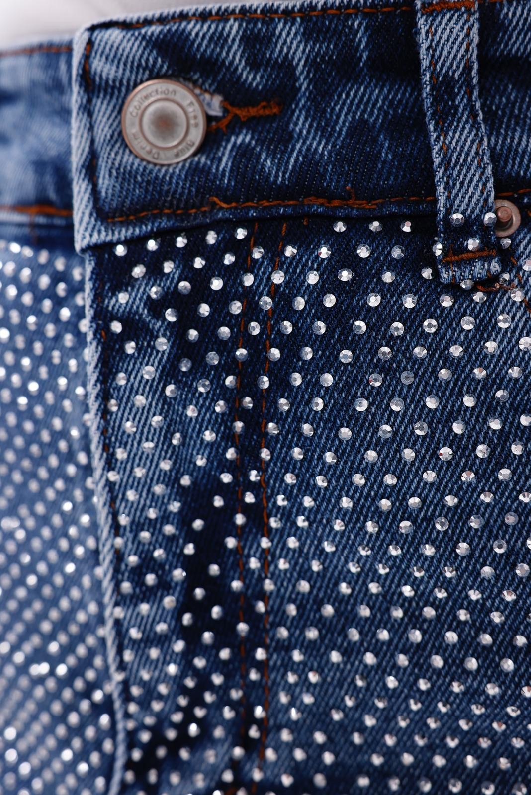 Yüksek Bel Taş Detaylı Denim Pantolon