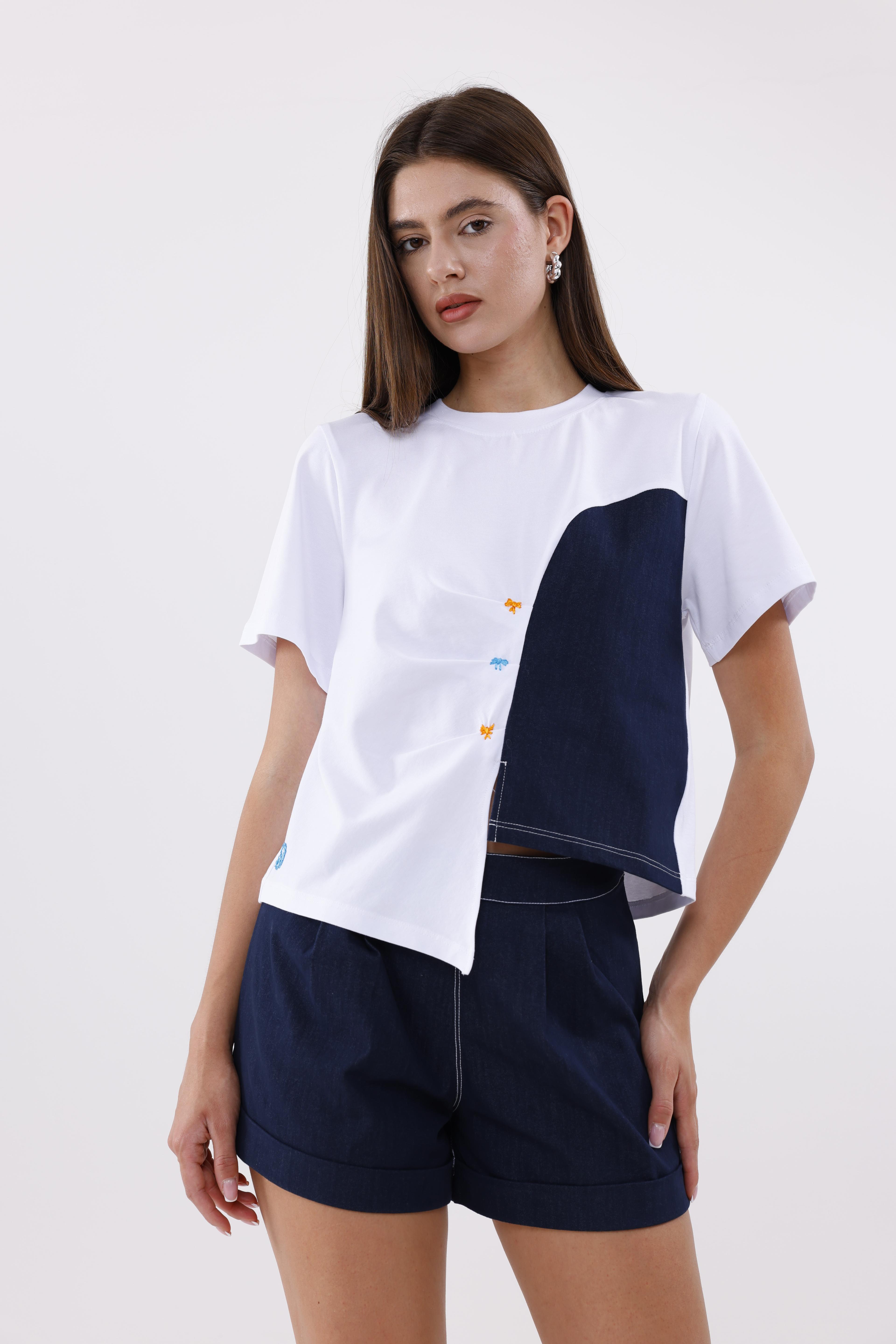 Katlama Paçalı Yüksek Bel Denim Şort
