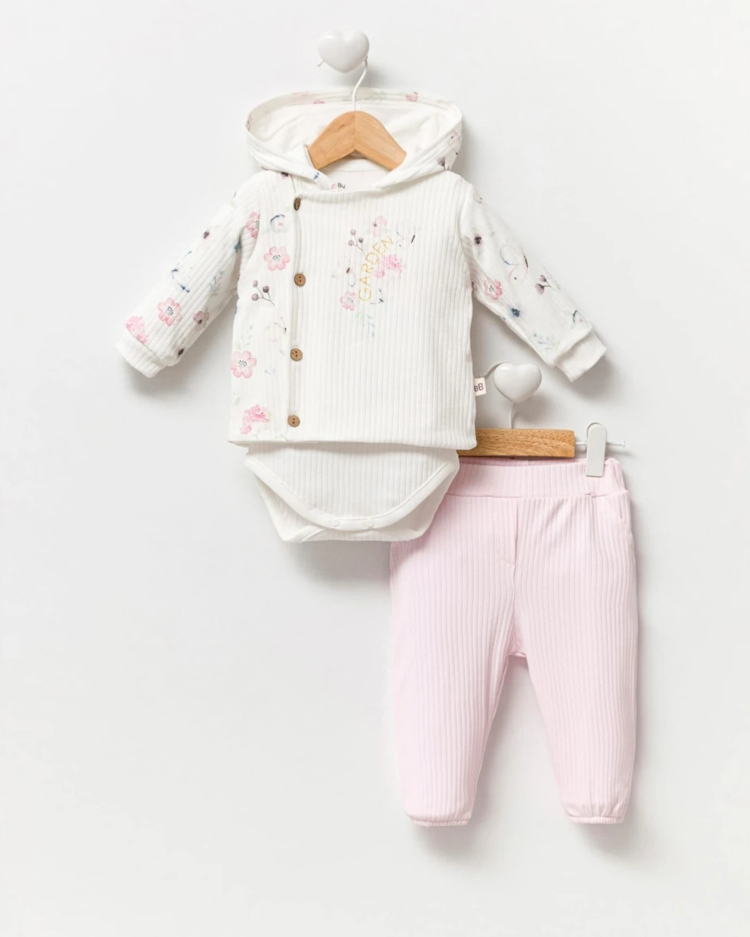 Garden Kapüşonlu 3 Parça Alt Üst Takım - Pembe