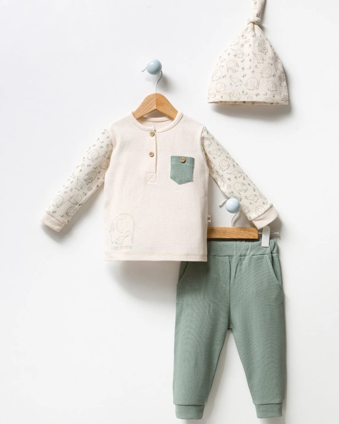 Fil Desenli Şapkalı Alt Üst Takım - Yeşil