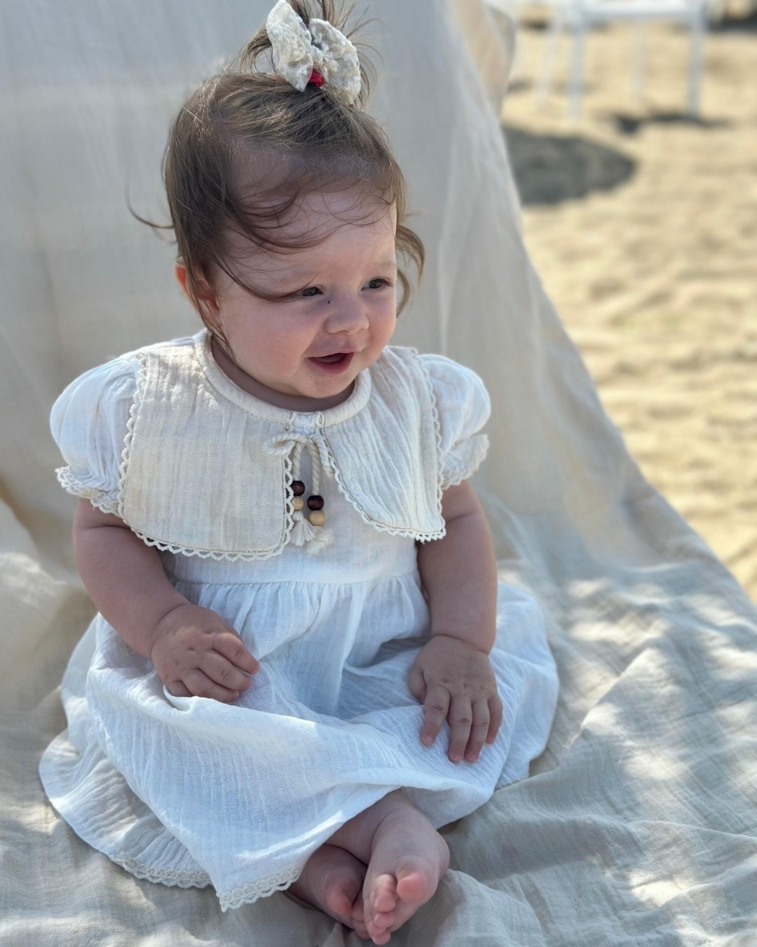 Yakalı Müslin Kısa Kollu Kız Bebek Elbisesi ELB10