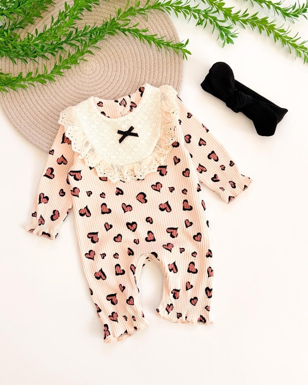 Lady Kalp Detaylı Kız Bebek Tulumu ve Bandana - Pudra