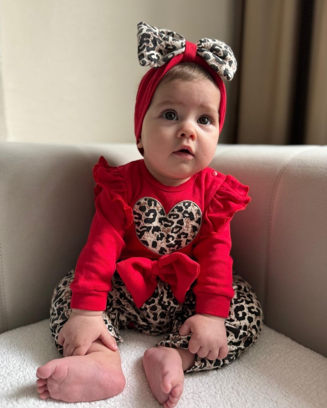 Leopar Kalp Desenli Kız Bebek Tulumu TLM62
