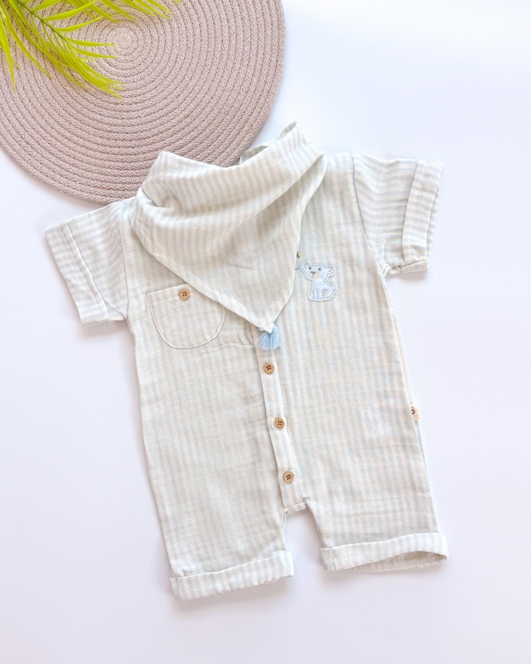 Soft Stripes Fularlı Müslin Bebek Tulumu TLM143