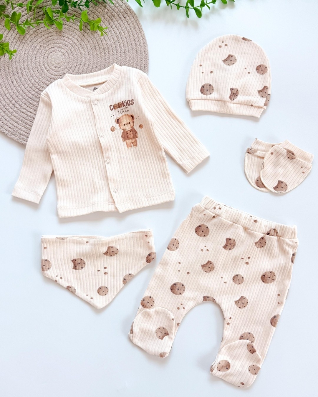 Cookies 5 Parça Natural Bebek Hastane Çıkış Seti HS66 - Krem