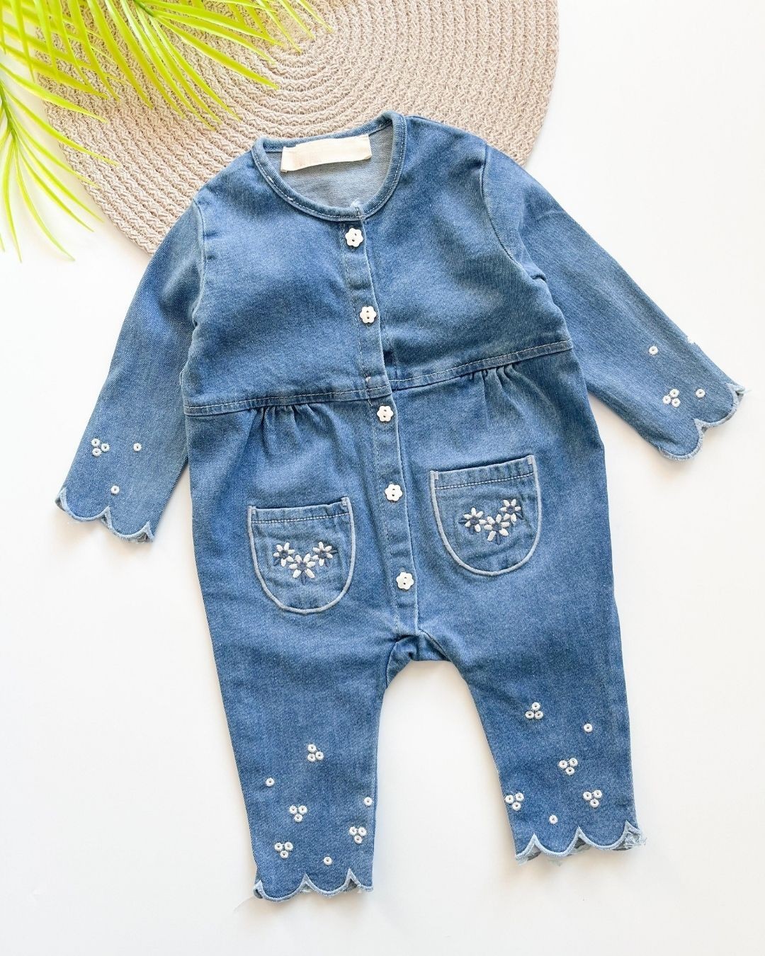 Papatyalı Cepli Kız Bebek Kot Tulum TLM41
