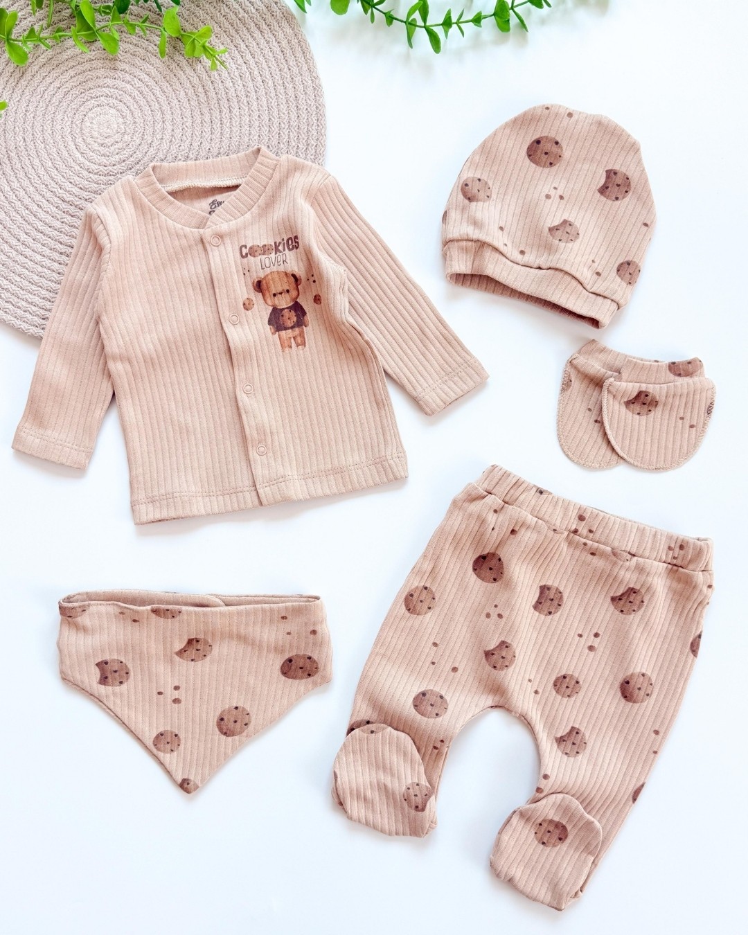 Cookies 5 Parça Natural Bebek Hastane Çıkış Seti HS66 - Kahve