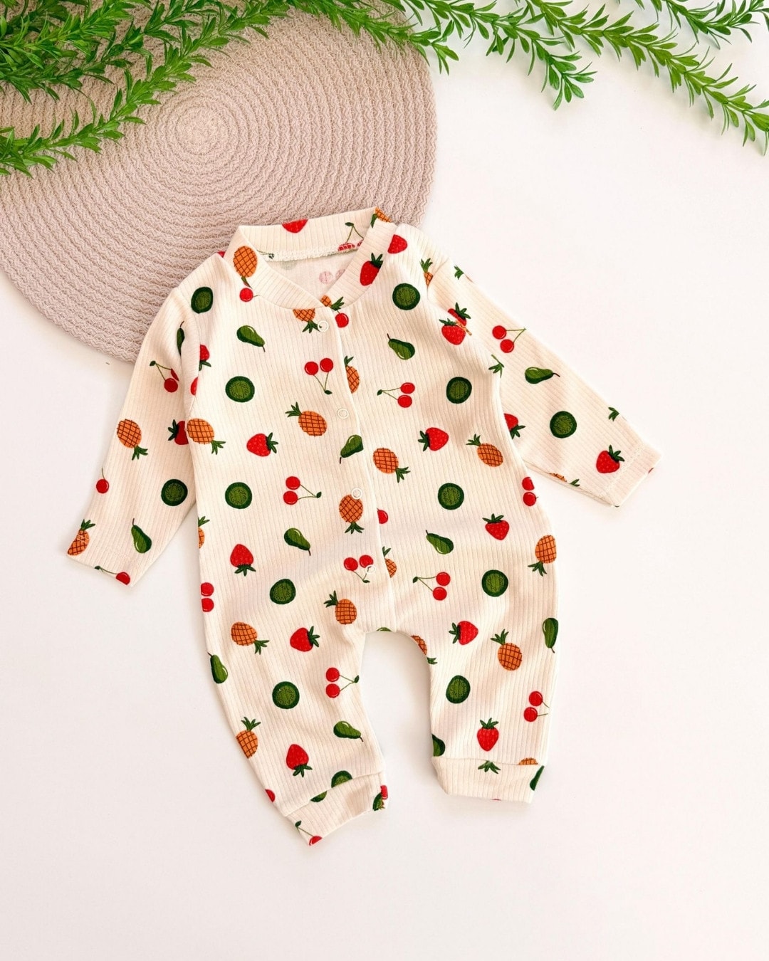 Fruit Pamuklu Bebek Tulumu - Bej
