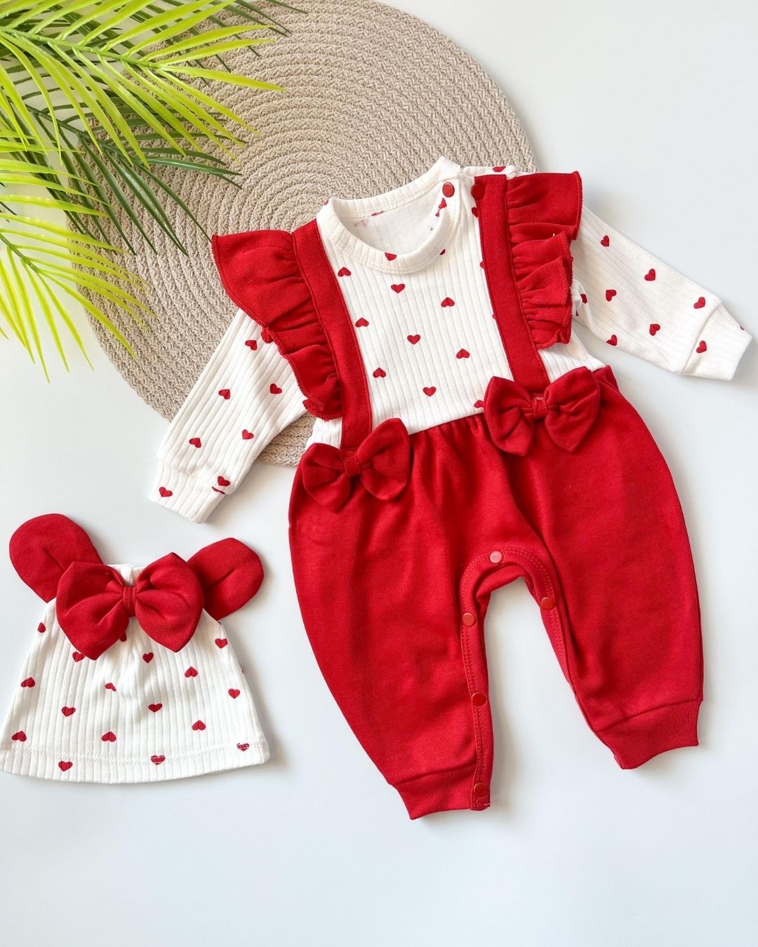 Red Love Kalpli Kız Bebek Tulumu ve Şapkası TLM88