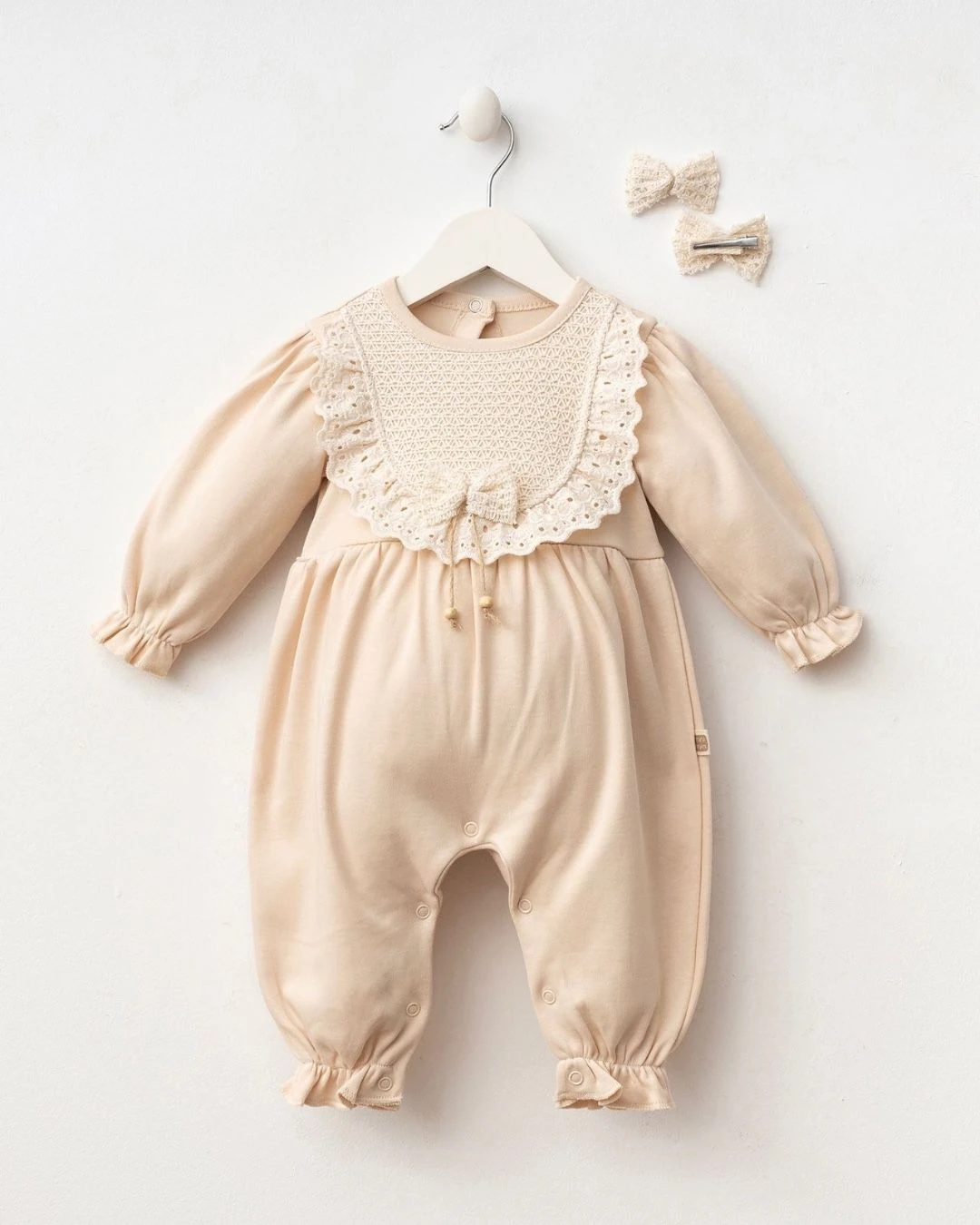 Angel Dantel Yakalı Kız Bebek Tulumu TLM53  - Karamel
